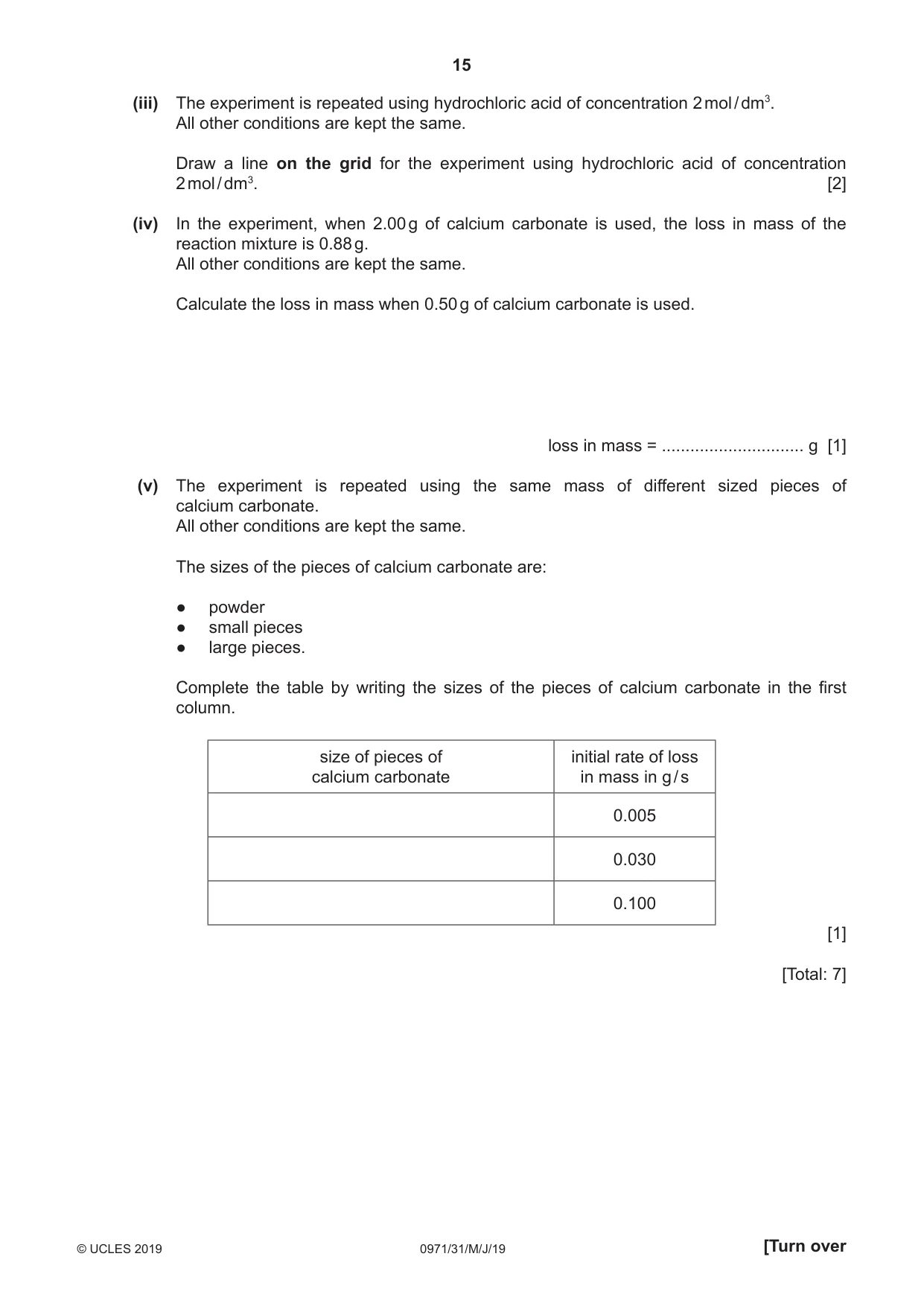 Cambridge IGCSE Chemistry (9-1) 0971 2019 May/June Paper 3 · Variant 1 question paper, page 15 of 20