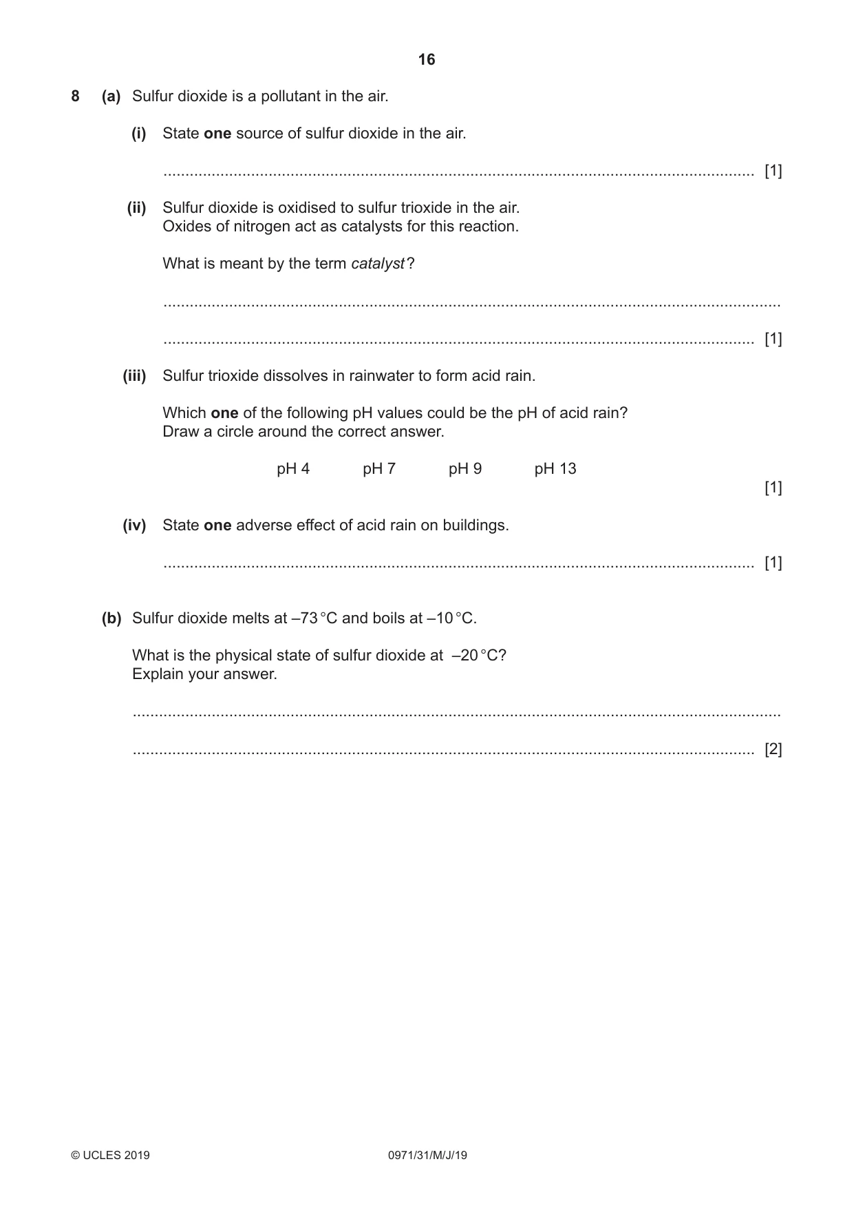 Cambridge IGCSE Chemistry (9-1) 0971 2019 May/June Paper 3 · Variant 1 question paper, page 16 of 20