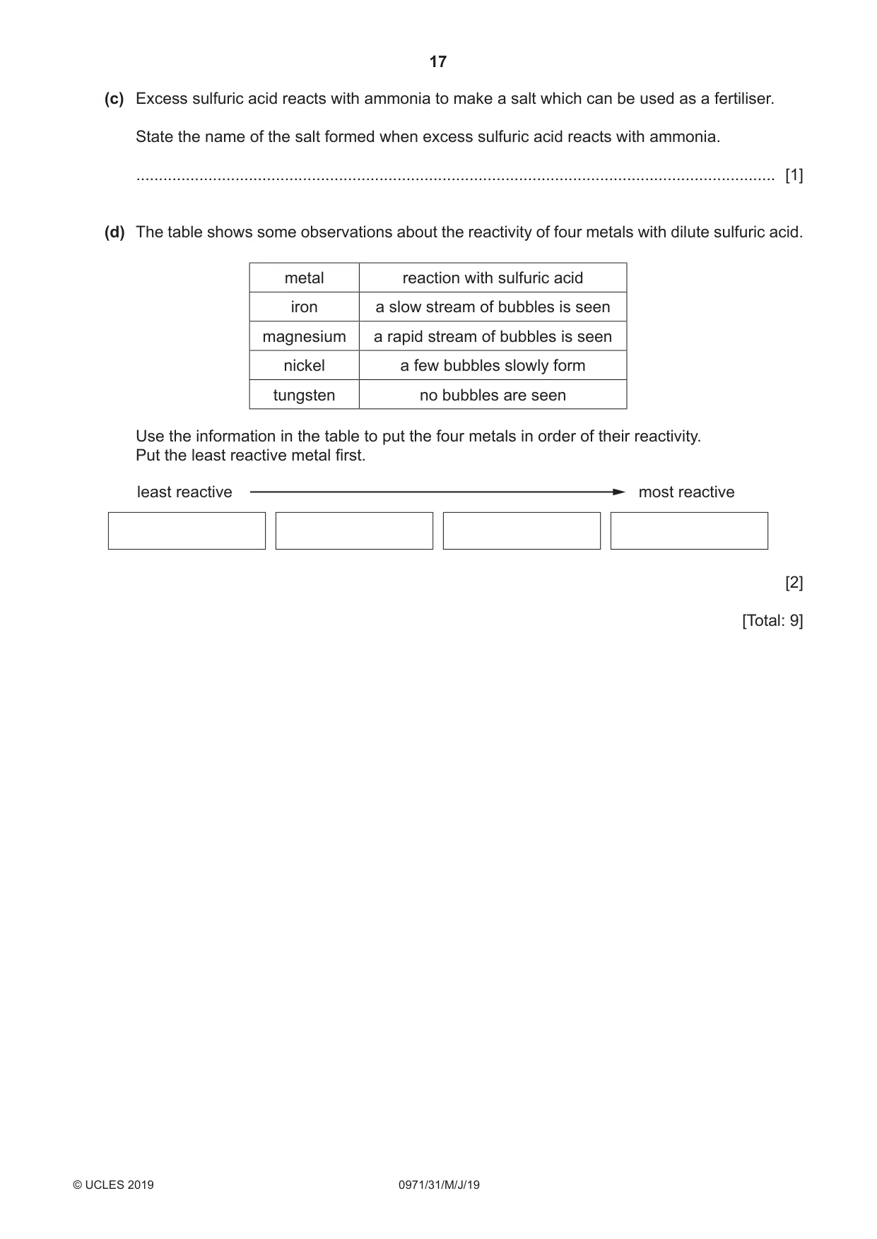 Cambridge IGCSE Chemistry (9-1) 0971 2019 May/June Paper 3 · Variant 1 question paper, page 17 of 20