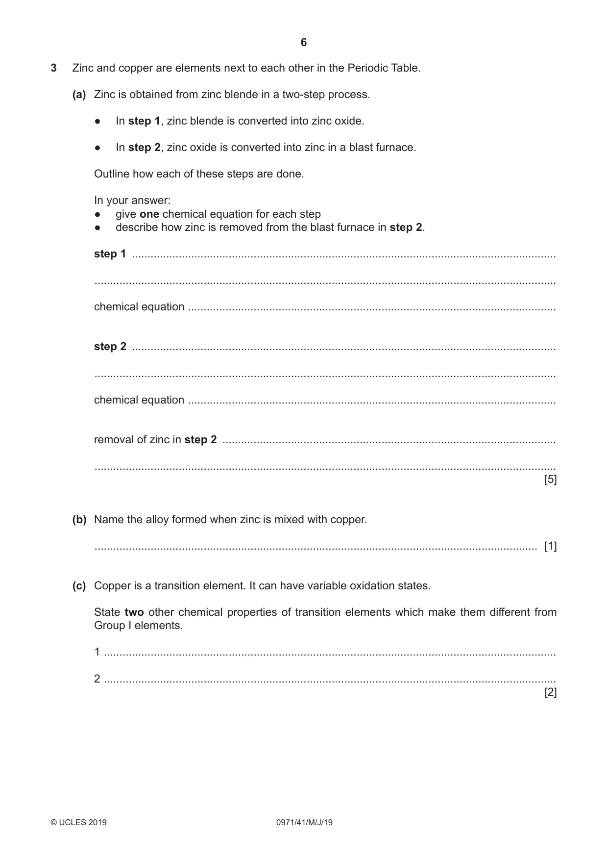 Cambridge IGCSE Chemistry (9-1) 0971 2019 May/June Paper 4 · Variant 1 question paper, page 6 of 16