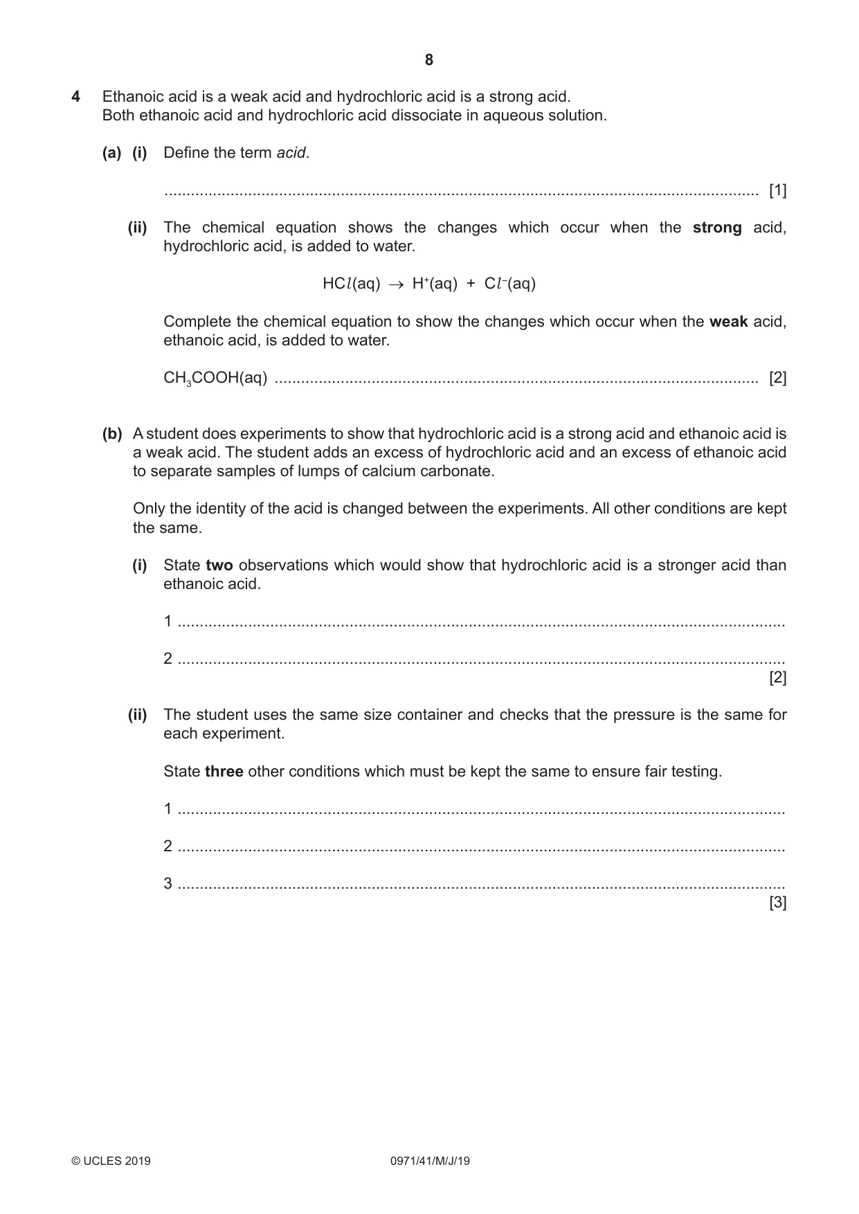 Cambridge IGCSE Chemistry (9-1) 0971 2019 May/June Paper 4 · Variant 1 question paper, page 8 of 16