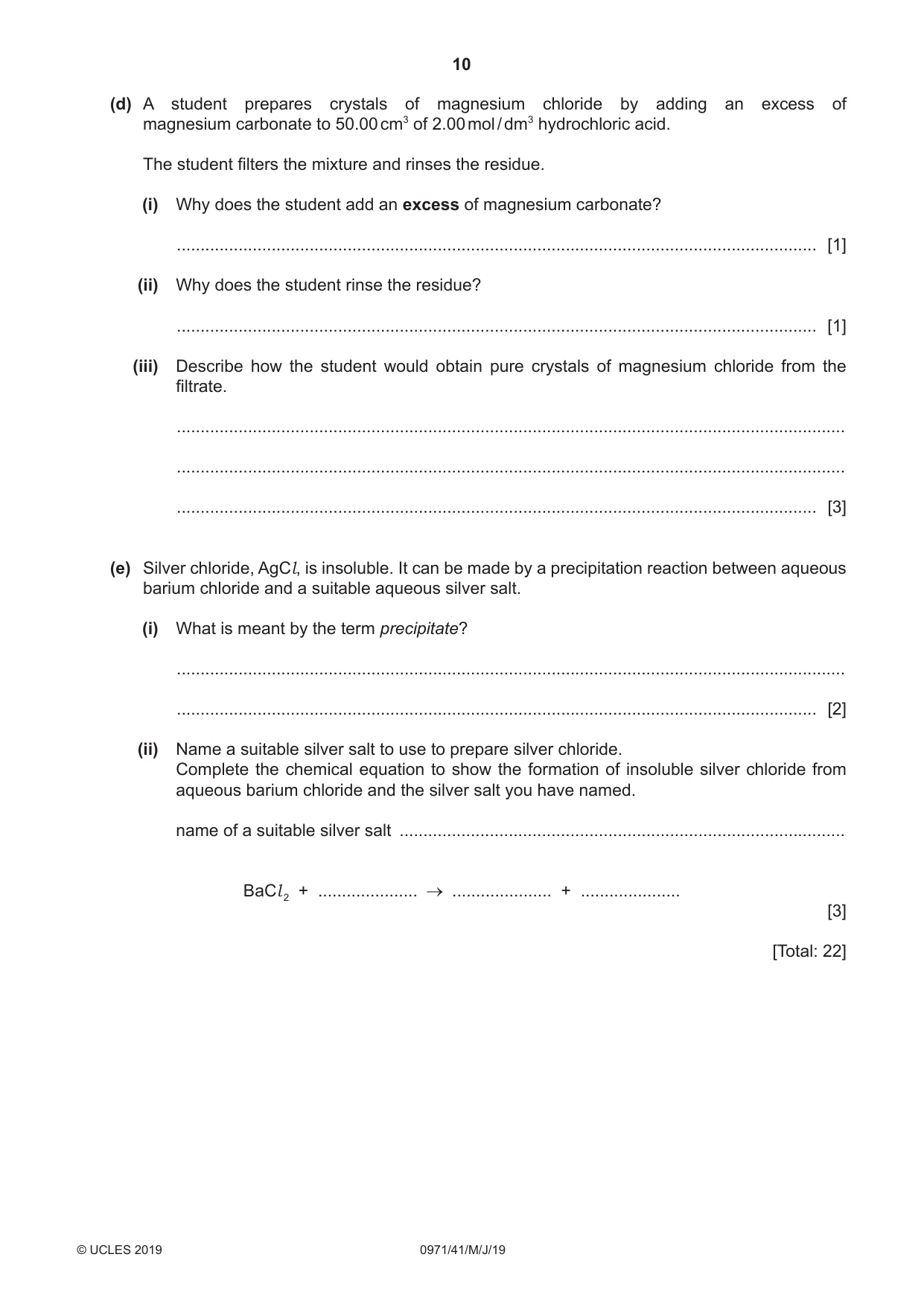Cambridge IGCSE Chemistry (9-1) 0971 2019 May/June Paper 4 · Variant 1 question paper, page 10 of 16