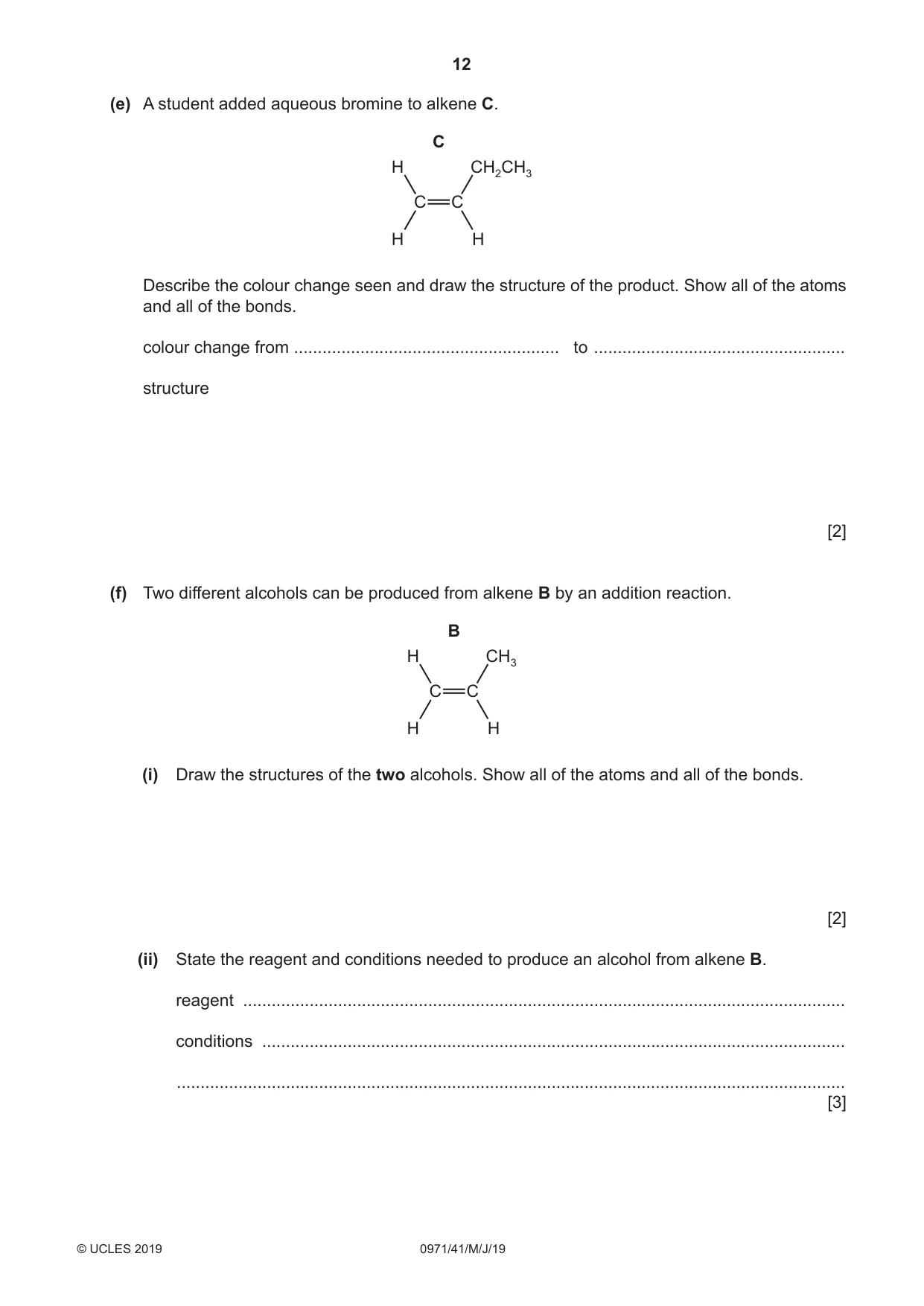 Cambridge IGCSE Chemistry (9-1) 0971 2019 May/June Paper 4 · Variant 1 question paper, page 12 of 16