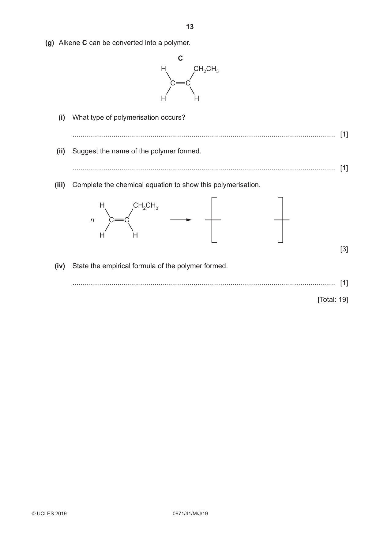 Cambridge IGCSE Chemistry (9-1) 0971 2019 May/June Paper 4 · Variant 1 question paper, page 13 of 16