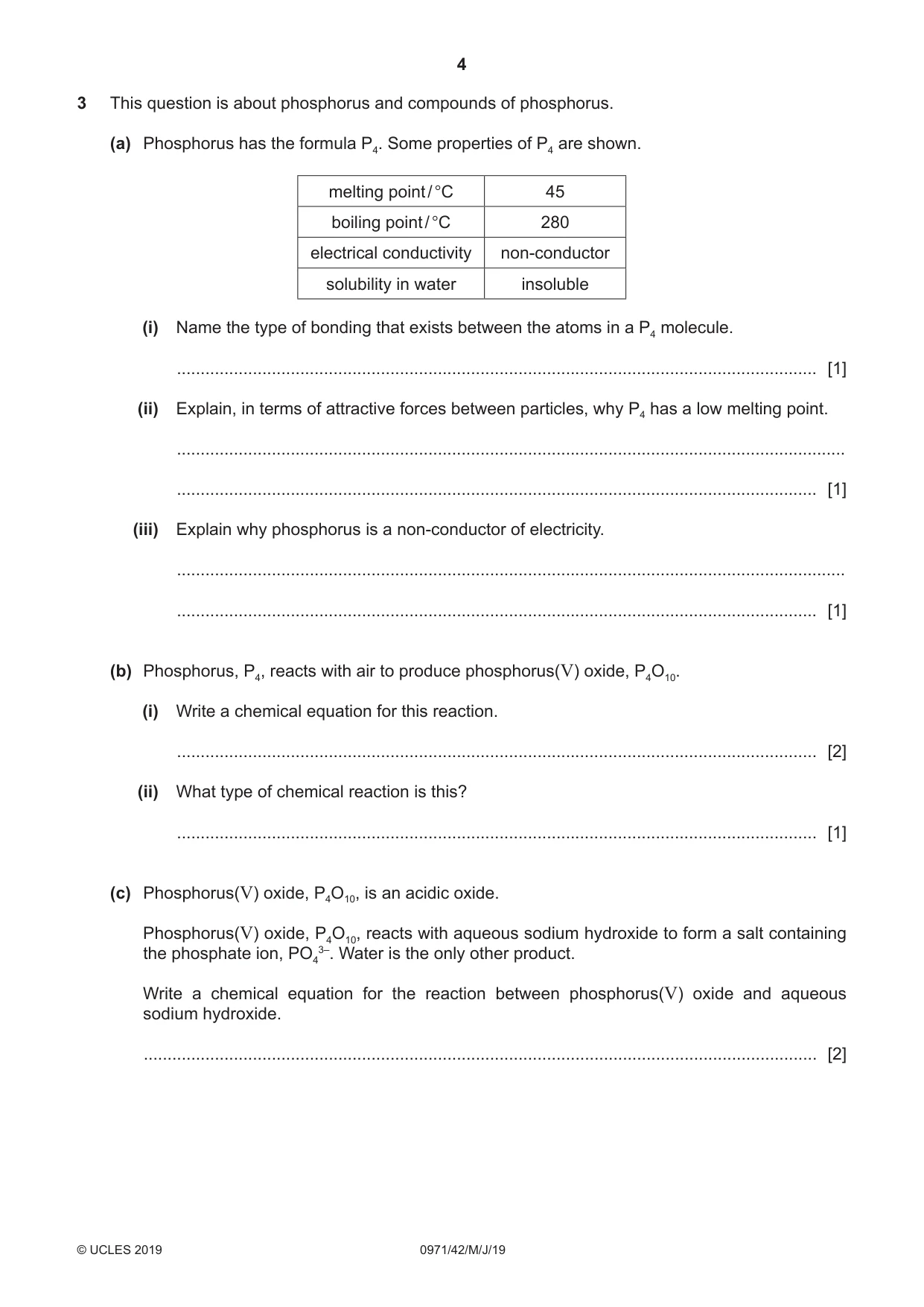 Cambridge IGCSE Chemistry (9-1) 0971 2019 May/June Paper 4 · Variant 2 question paper, page 4 of 16