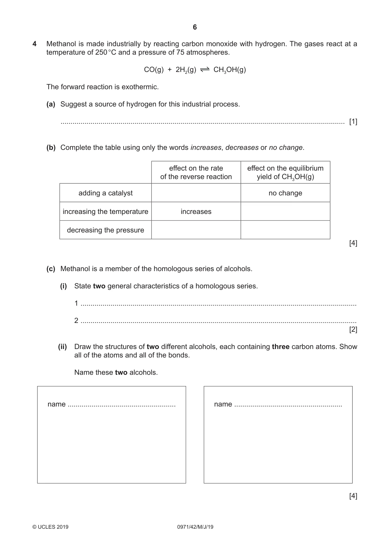 Cambridge IGCSE Chemistry (9-1) 0971 2019 May/June Paper 4 · Variant 2 question paper, page 6 of 16