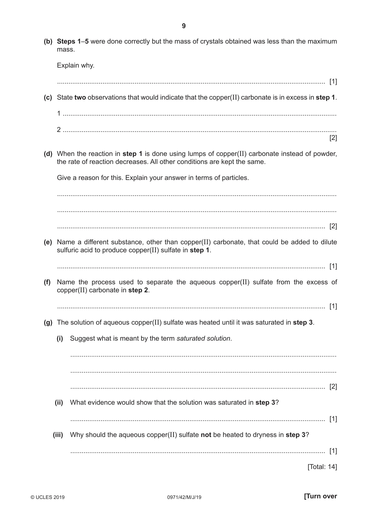 Cambridge IGCSE Chemistry (9-1) 0971 2019 May/June Paper 4 · Variant 2 question paper, page 9 of 16