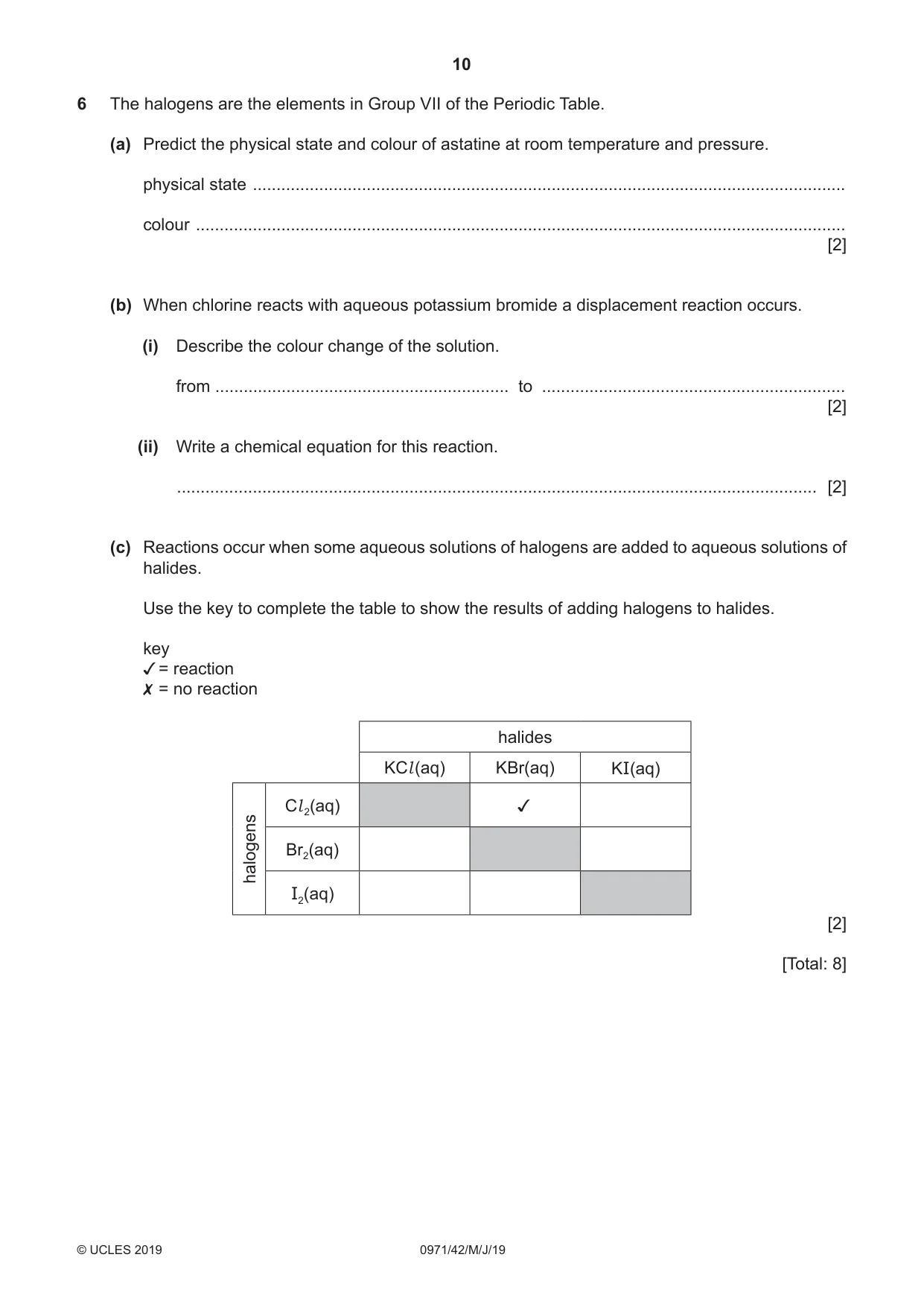 Cambridge IGCSE Chemistry (9-1) 0971 2019 May/June Paper 4 · Variant 2 question paper, page 10 of 16