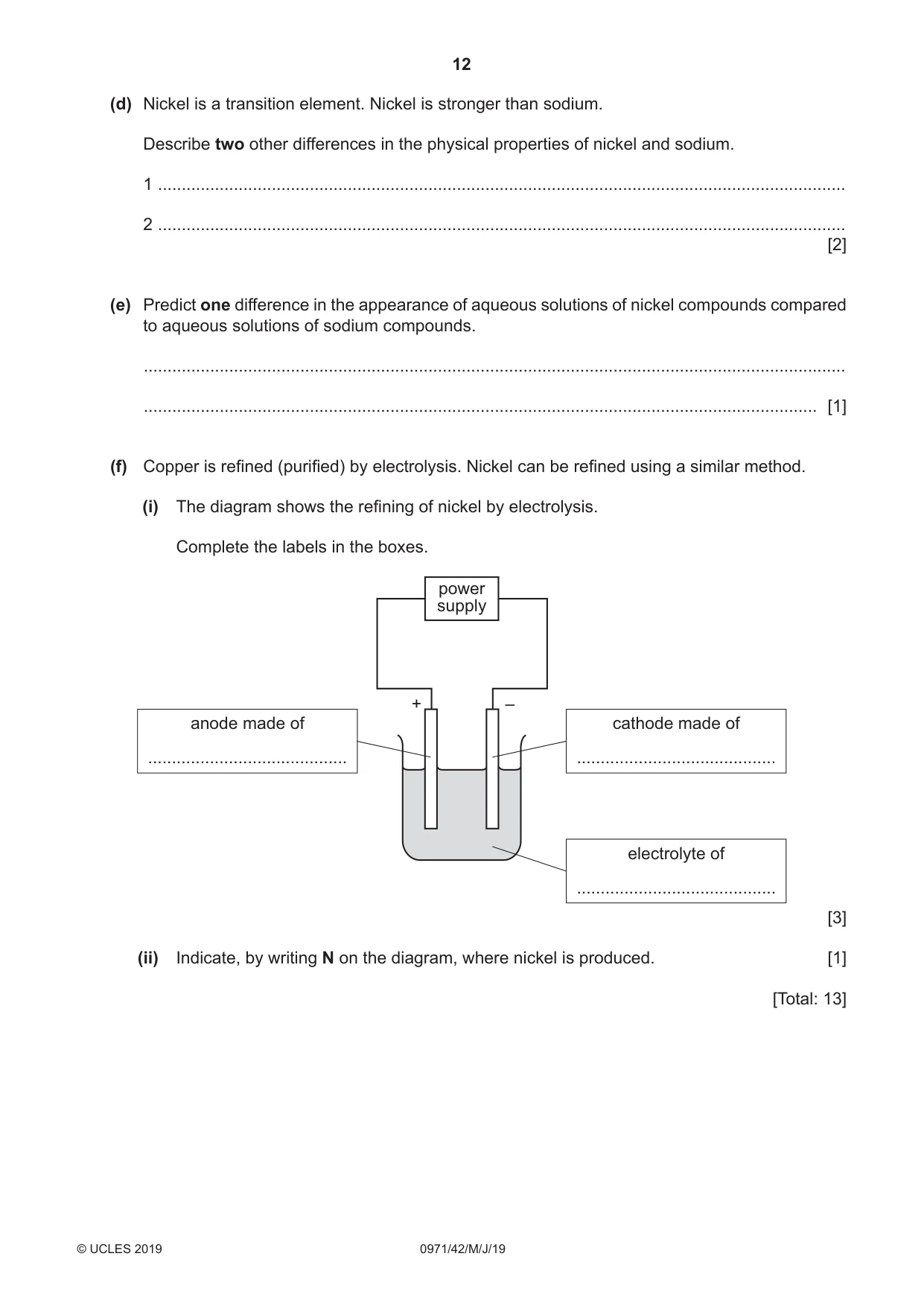 Cambridge IGCSE Chemistry (9-1) 0971 2019 May/June Paper 4 · Variant 2 question paper, page 12 of 16