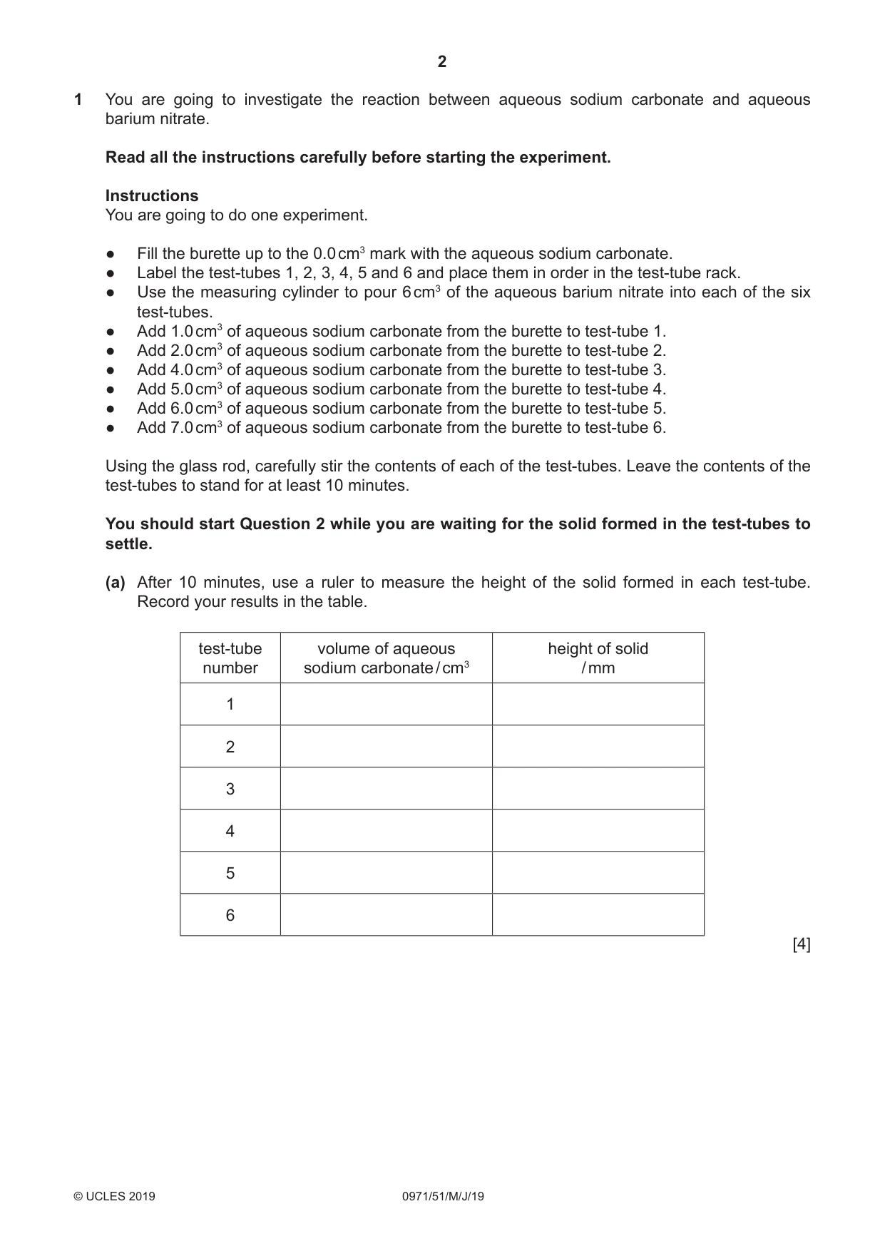 Cambridge IGCSE Chemistry (9-1) 0971 2019 May/June Paper 5 · Variant 1 question paper, page 2 of 12