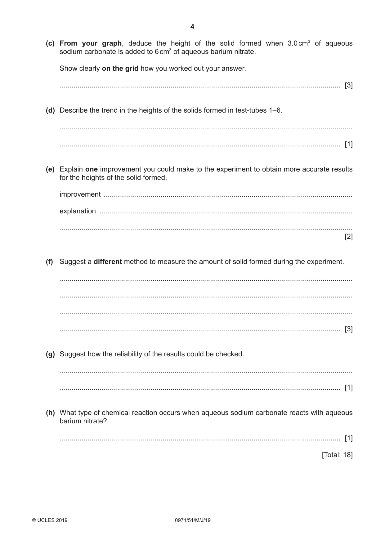 Cambridge IGCSE Chemistry (9-1) 0971 2019 May/June Paper 5 · Variant 1 question paper, page 4 of 12