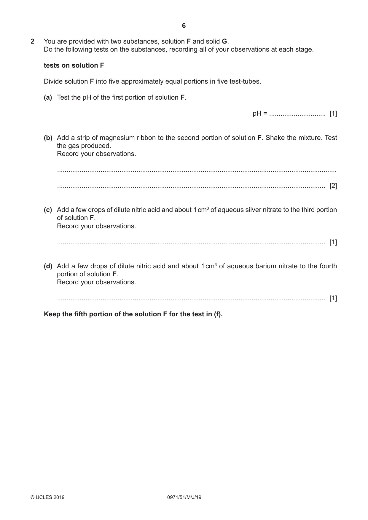 Cambridge IGCSE Chemistry (9-1) 0971 2019 May/June Paper 5 · Variant 1 question paper, page 6 of 12