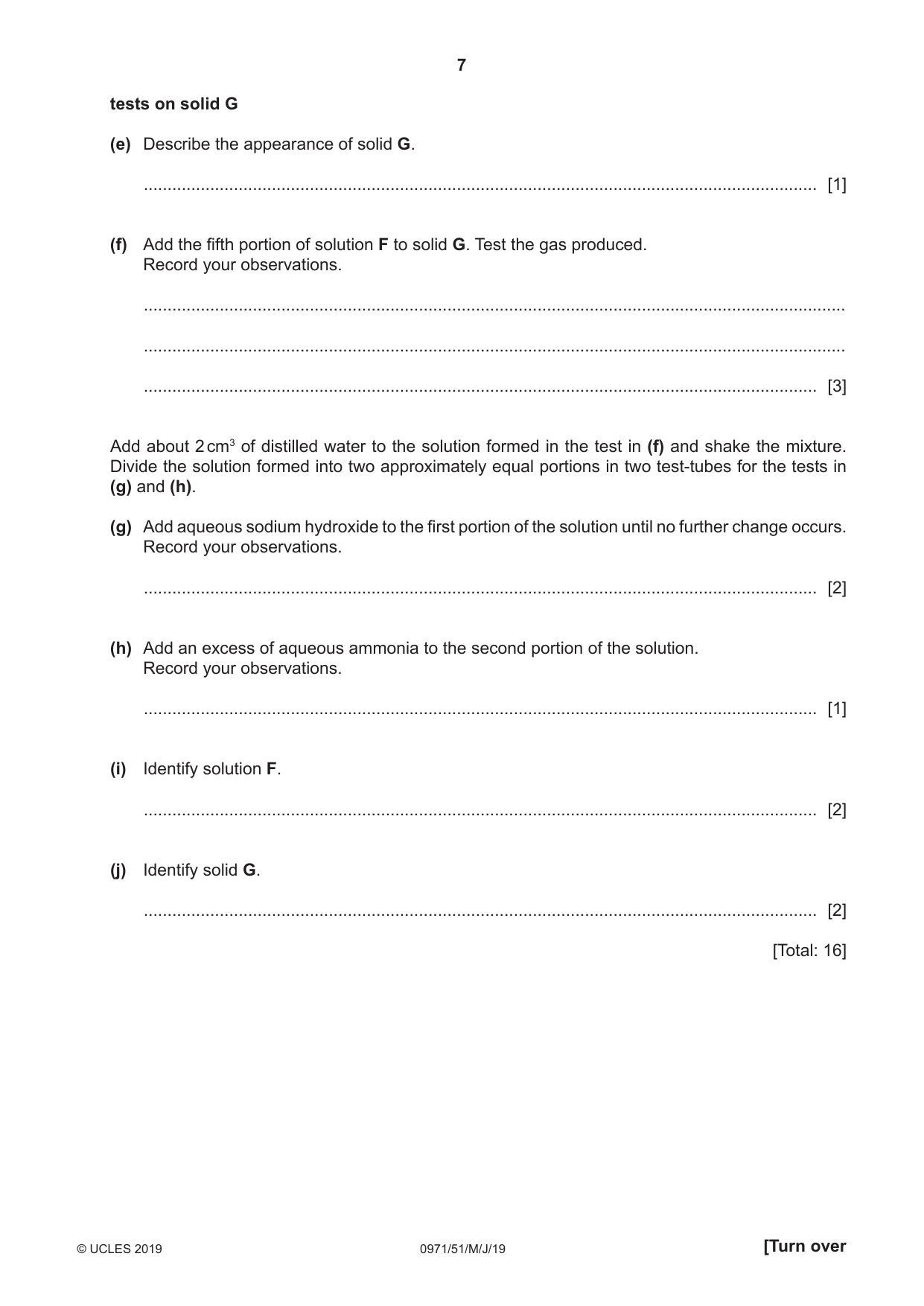 Cambridge IGCSE Chemistry (9-1) 0971 2019 May/June Paper 5 · Variant 1 question paper, page 7 of 12