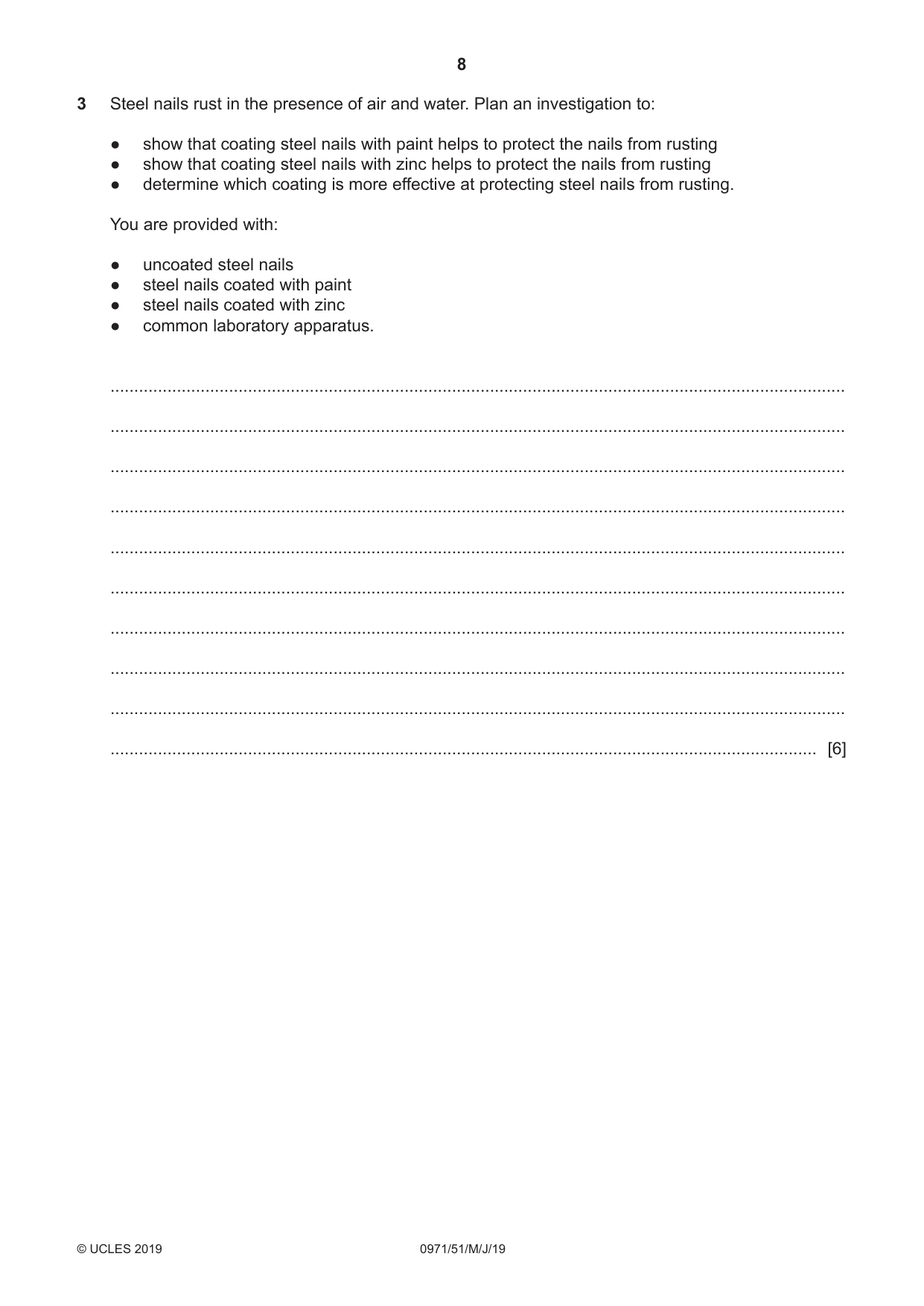Cambridge IGCSE Chemistry (9-1) 0971 2019 May/June Paper 5 · Variant 1 question paper, page 8 of 12