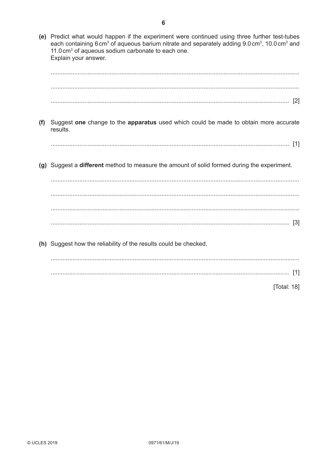 Cambridge IGCSE Chemistry (9-1) 0971 2019 May/June Paper 6 · Variant 1 question paper, page 6 of 12