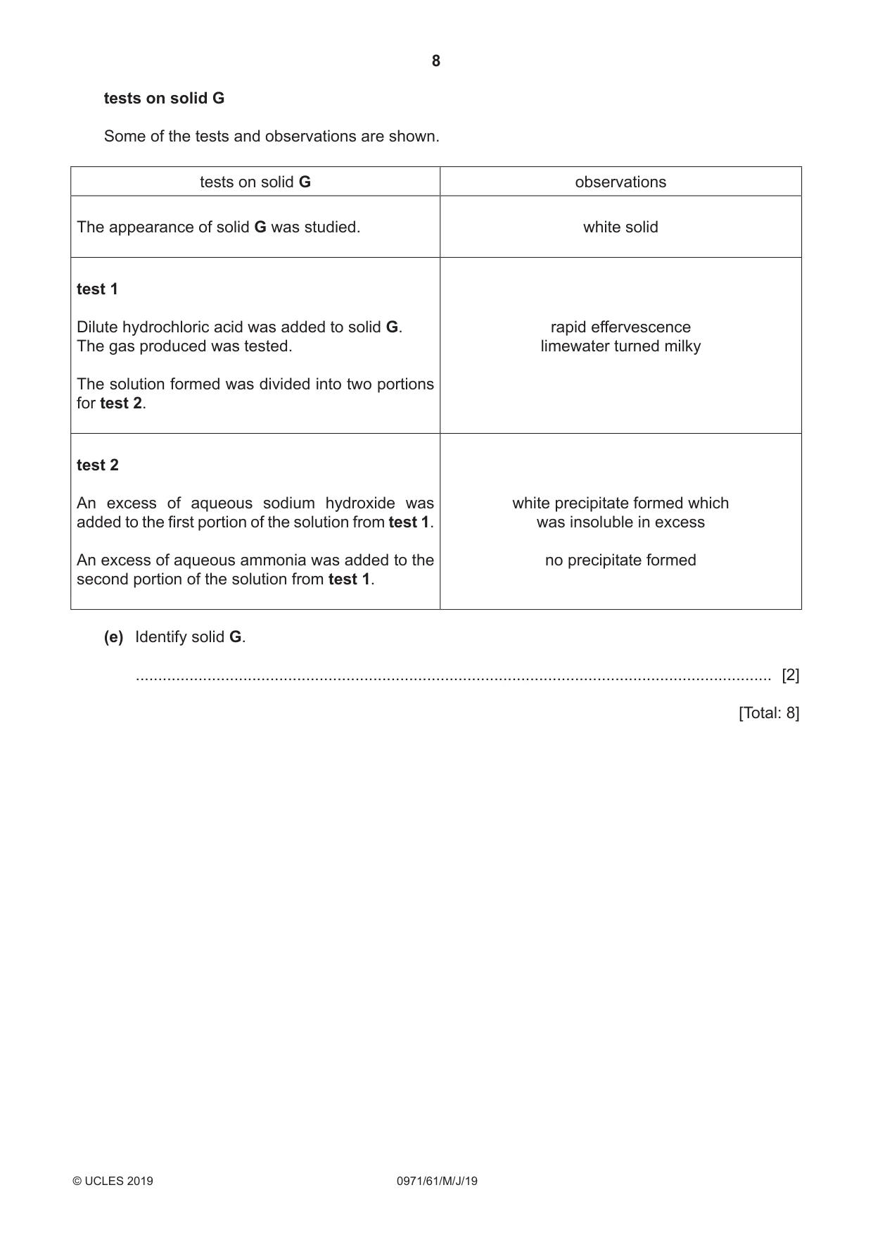 Cambridge IGCSE Chemistry (9-1) 0971 2019 May/June Paper 6 · Variant 1 question paper, page 8 of 12