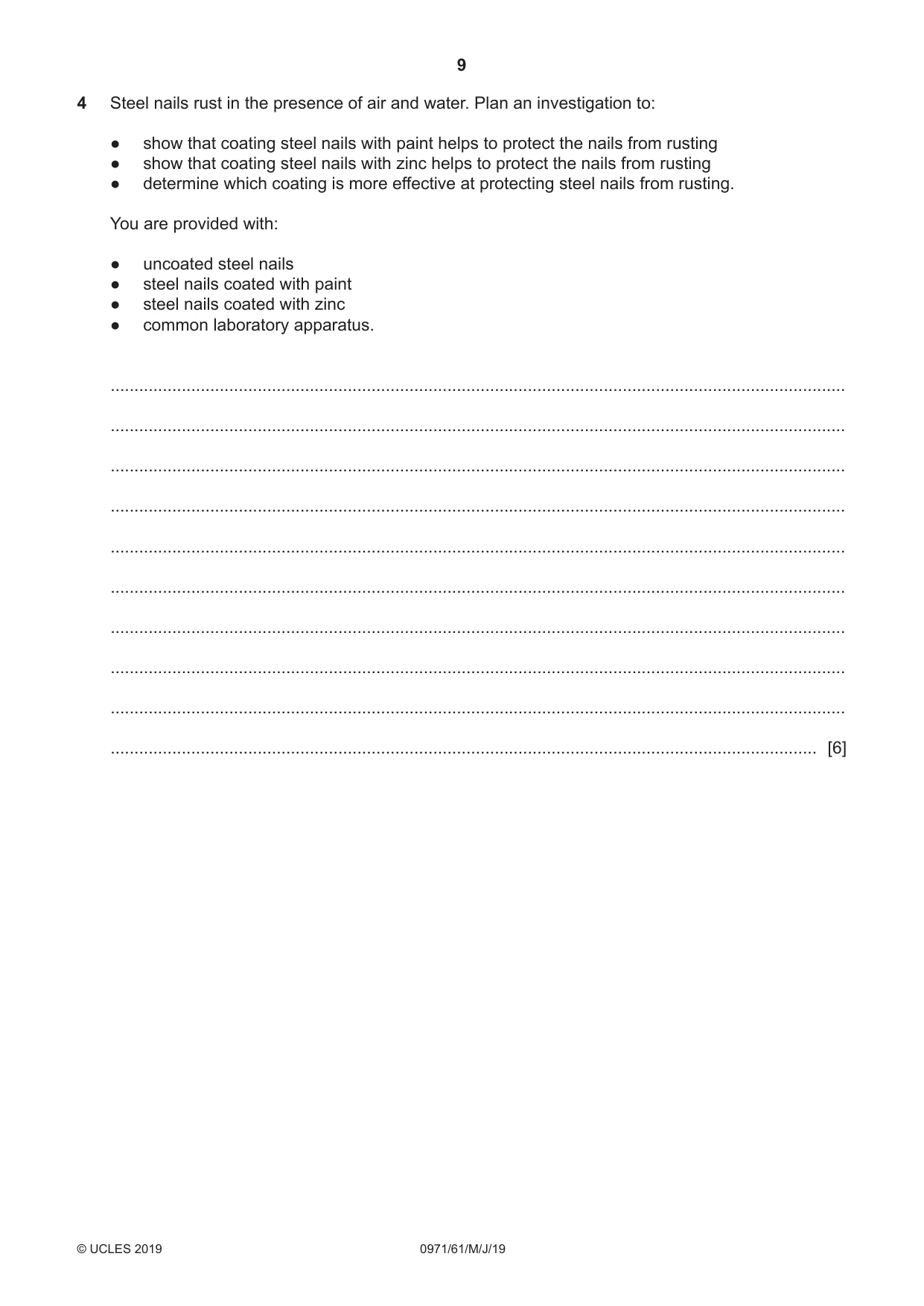 Cambridge IGCSE Chemistry (9-1) 0971 2019 May/June Paper 6 · Variant 1 question paper, page 9 of 12