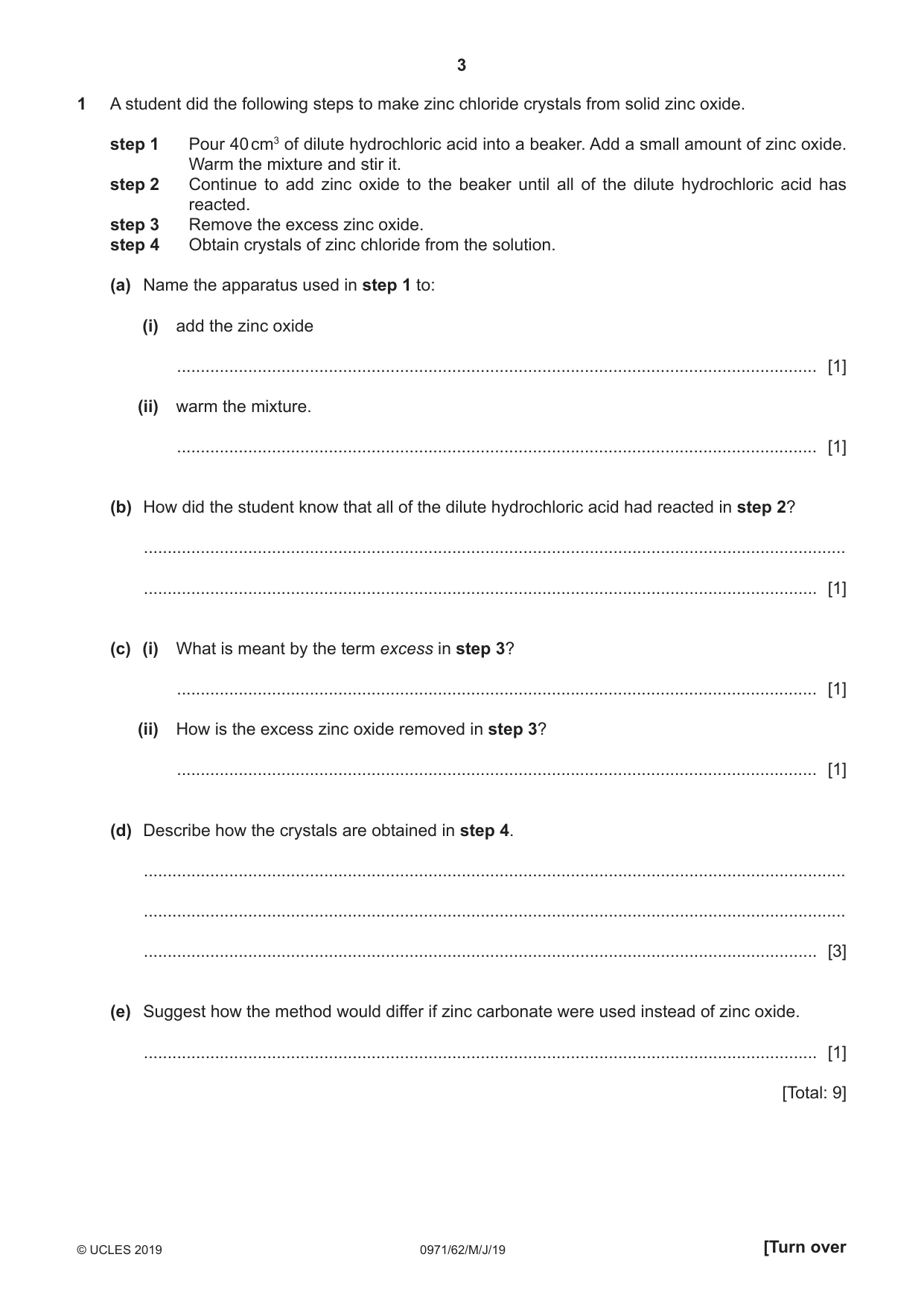 Cambridge IGCSE Chemistry (9-1) 0971 2019 May/June Paper 6 · Variant 2 question paper, page 3 of 12