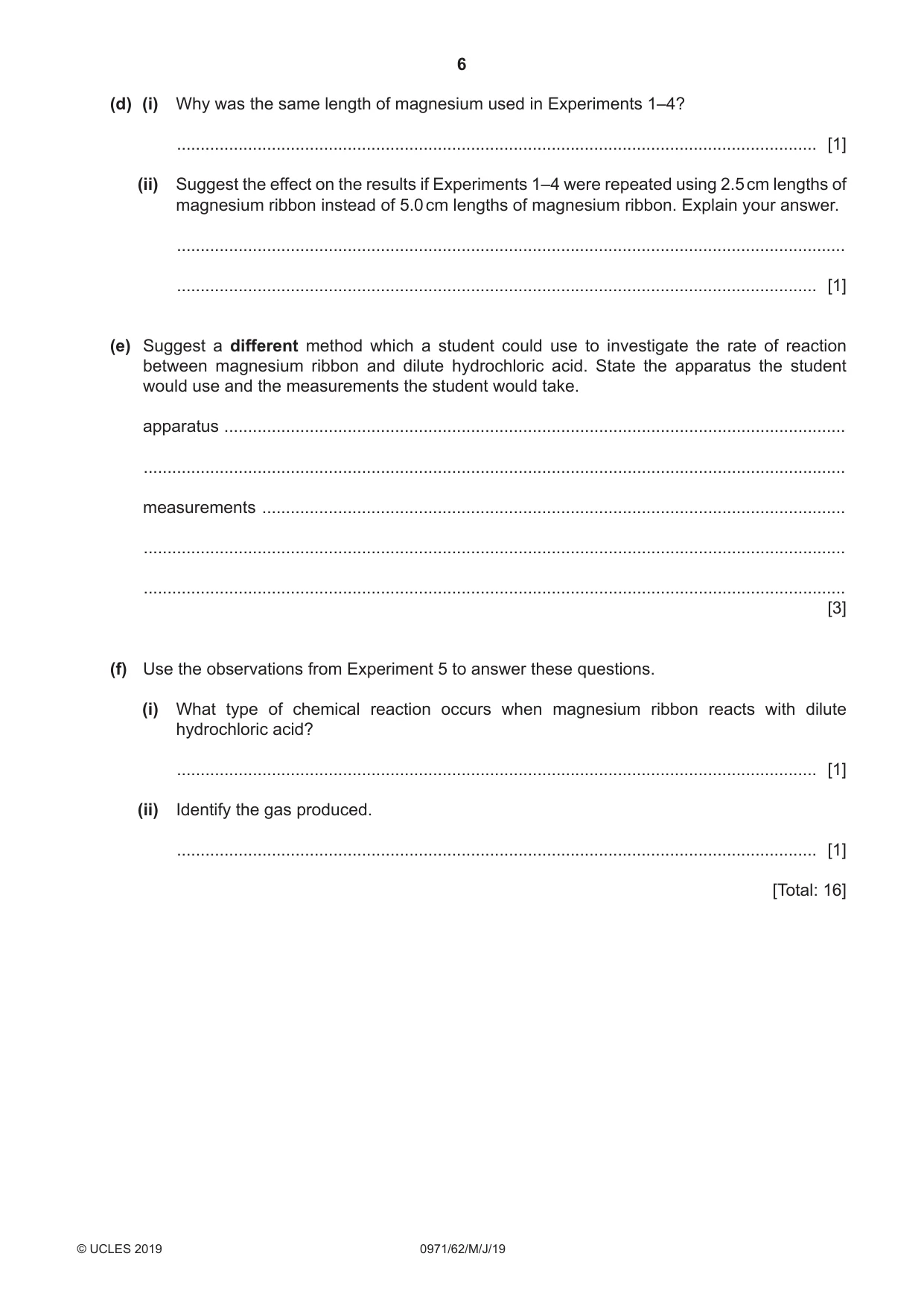 Cambridge IGCSE Chemistry (9-1) 0971 2019 May/June Paper 6 · Variant 2 question paper, page 6 of 12