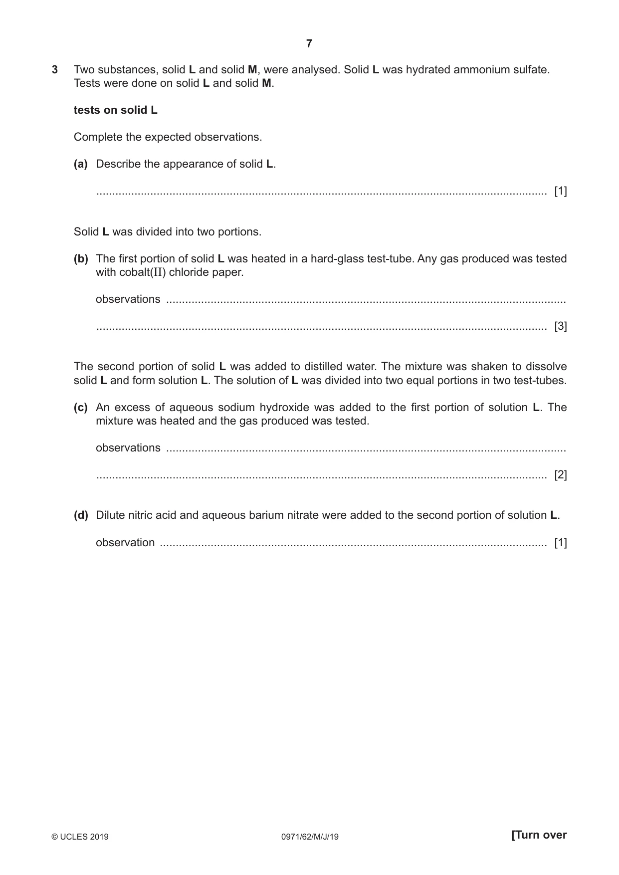 Cambridge IGCSE Chemistry (9-1) 0971 2019 May/June Paper 6 · Variant 2 question paper, page 7 of 12