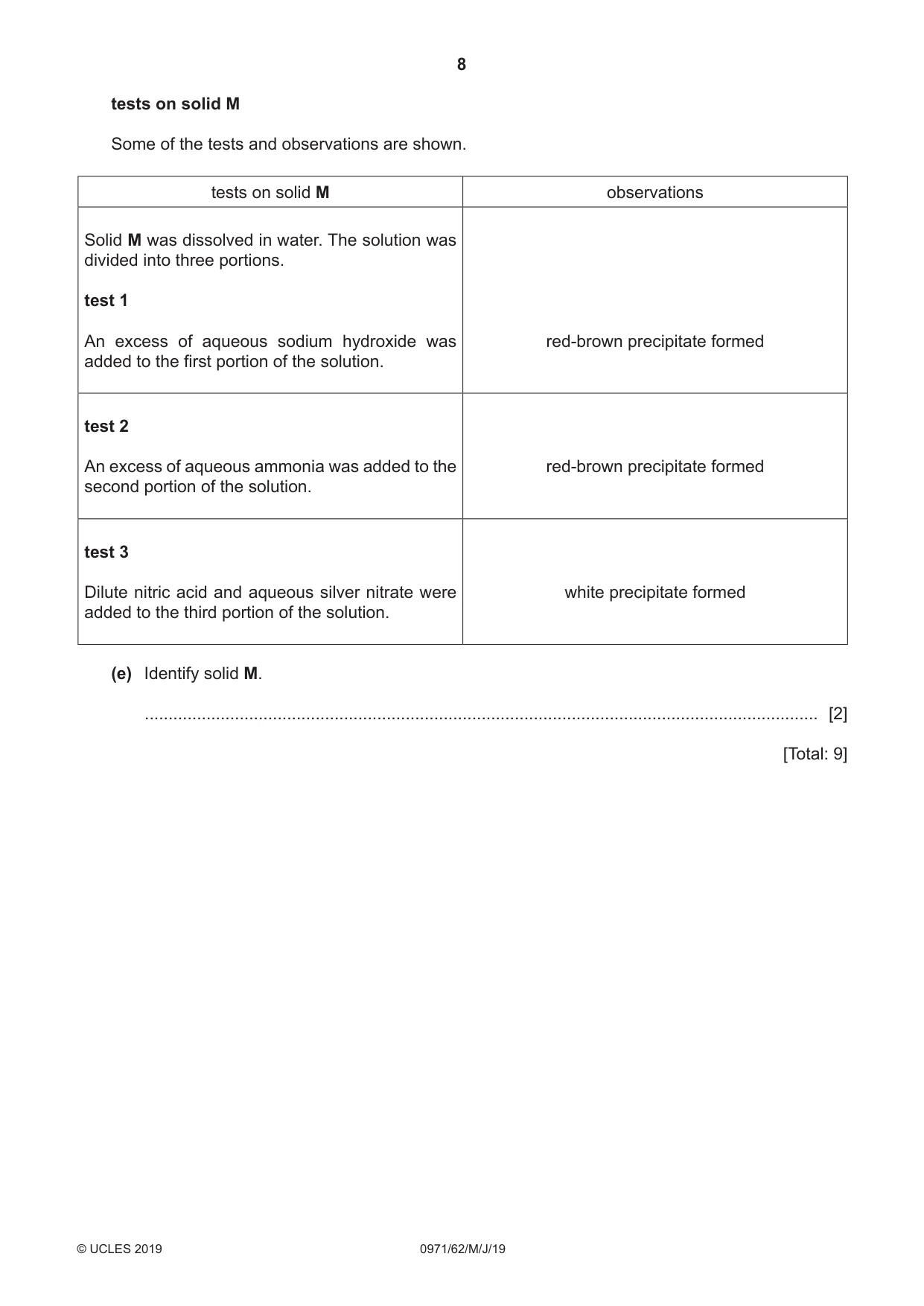 Cambridge IGCSE Chemistry (9-1) 0971 2019 May/June Paper 6 · Variant 2 question paper, page 8 of 12