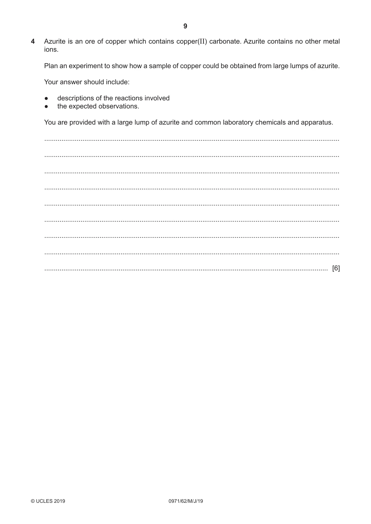 Cambridge IGCSE Chemistry (9-1) 0971 2019 May/June Paper 6 · Variant 2 question paper, page 9 of 12