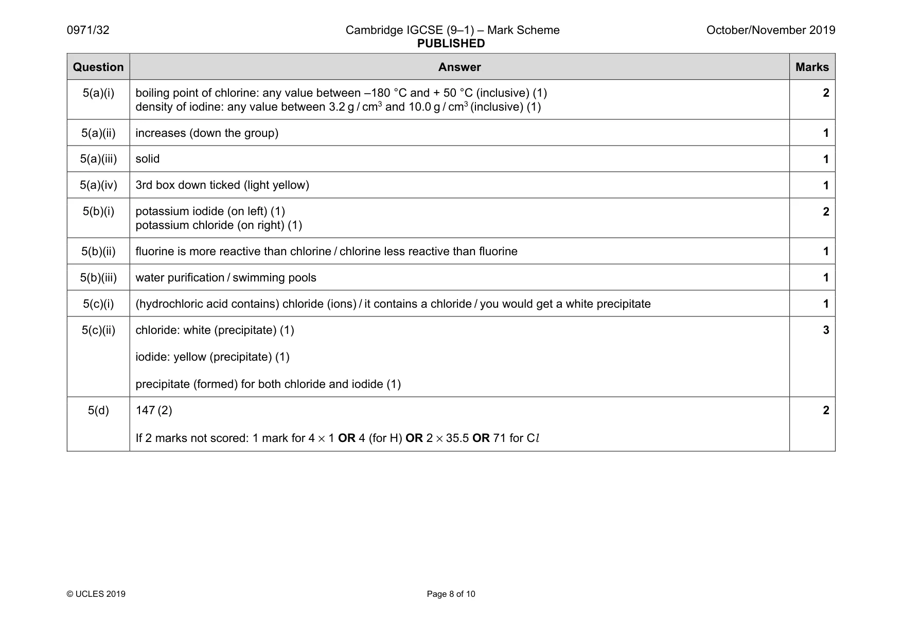 Mark scheme, page 8 of 10