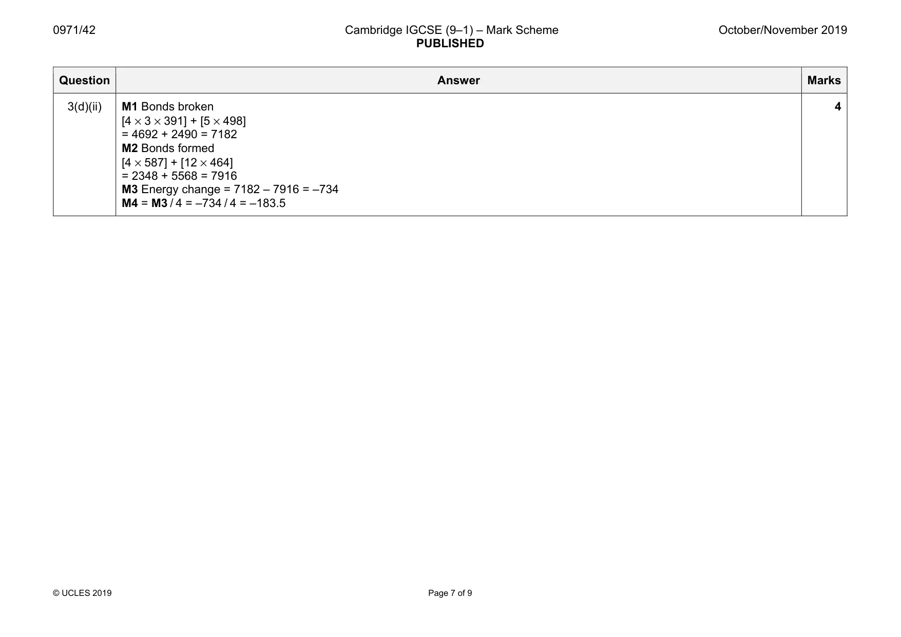 Mark scheme, page 7 of 9