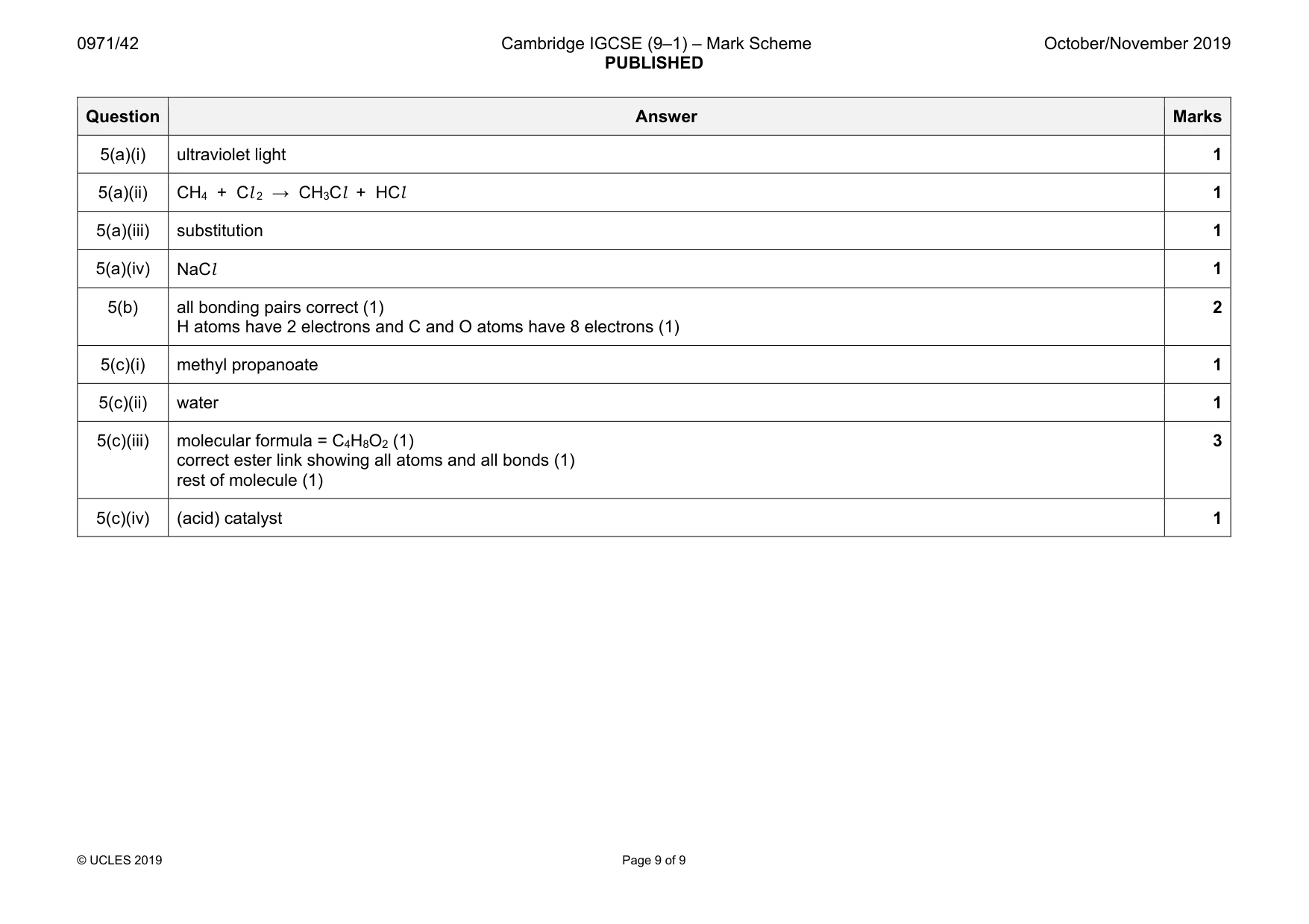 Mark scheme, page 9 of 9