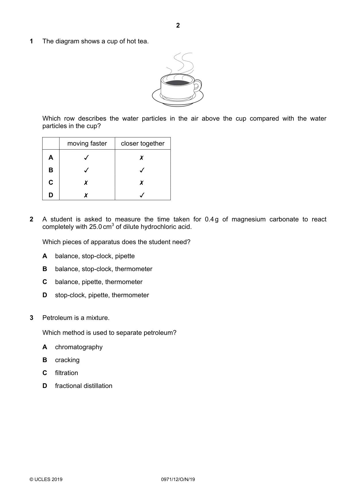 Cambridge IGCSE Chemistry (9-1) 0971 2019 Oct/Nov Paper 1 · Variant 2 question paper, page 2 of 16