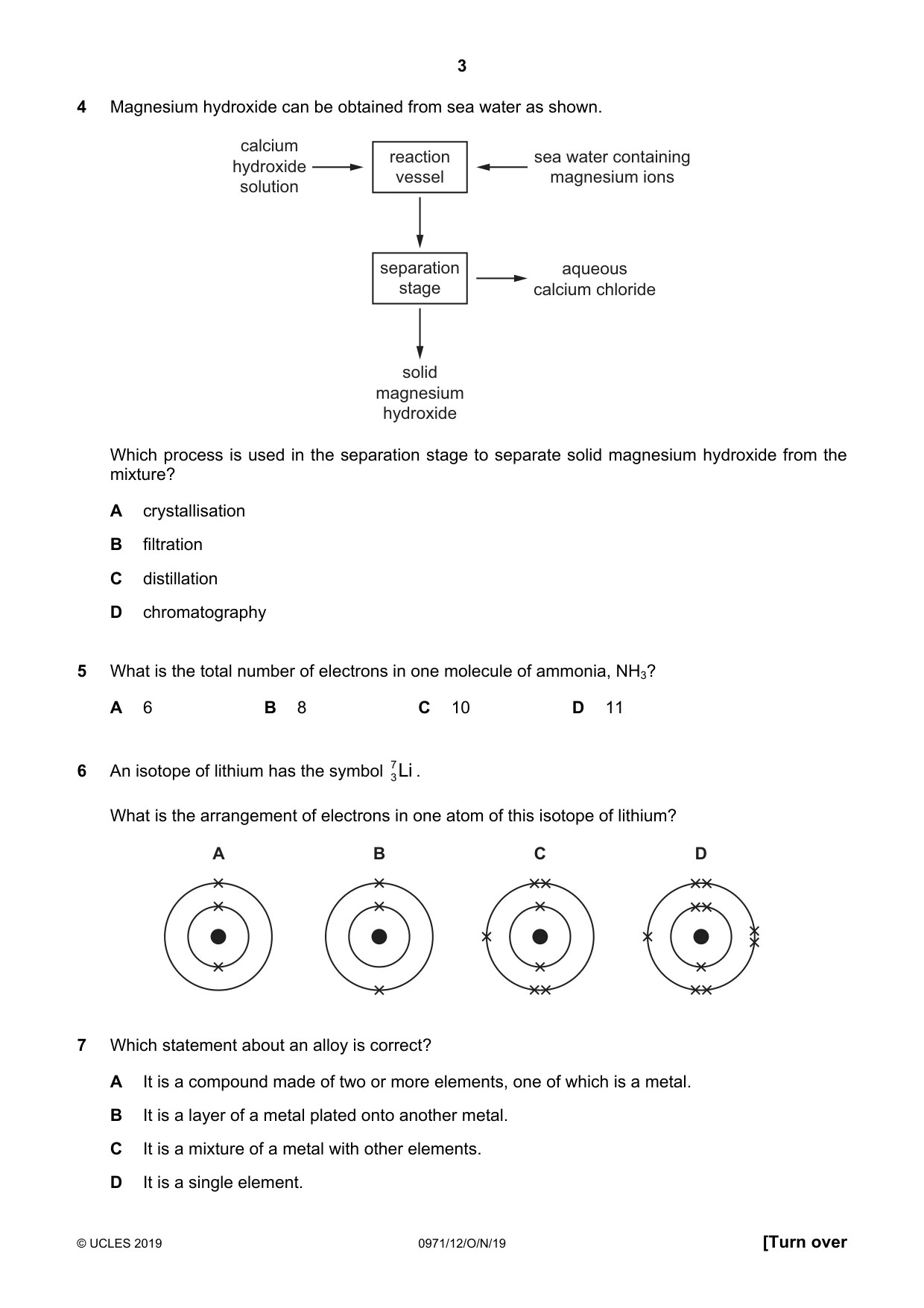 Cambridge IGCSE Chemistry (9-1) 0971 2019 Oct/Nov Paper 1 · Variant 2 question paper, page 3 of 16