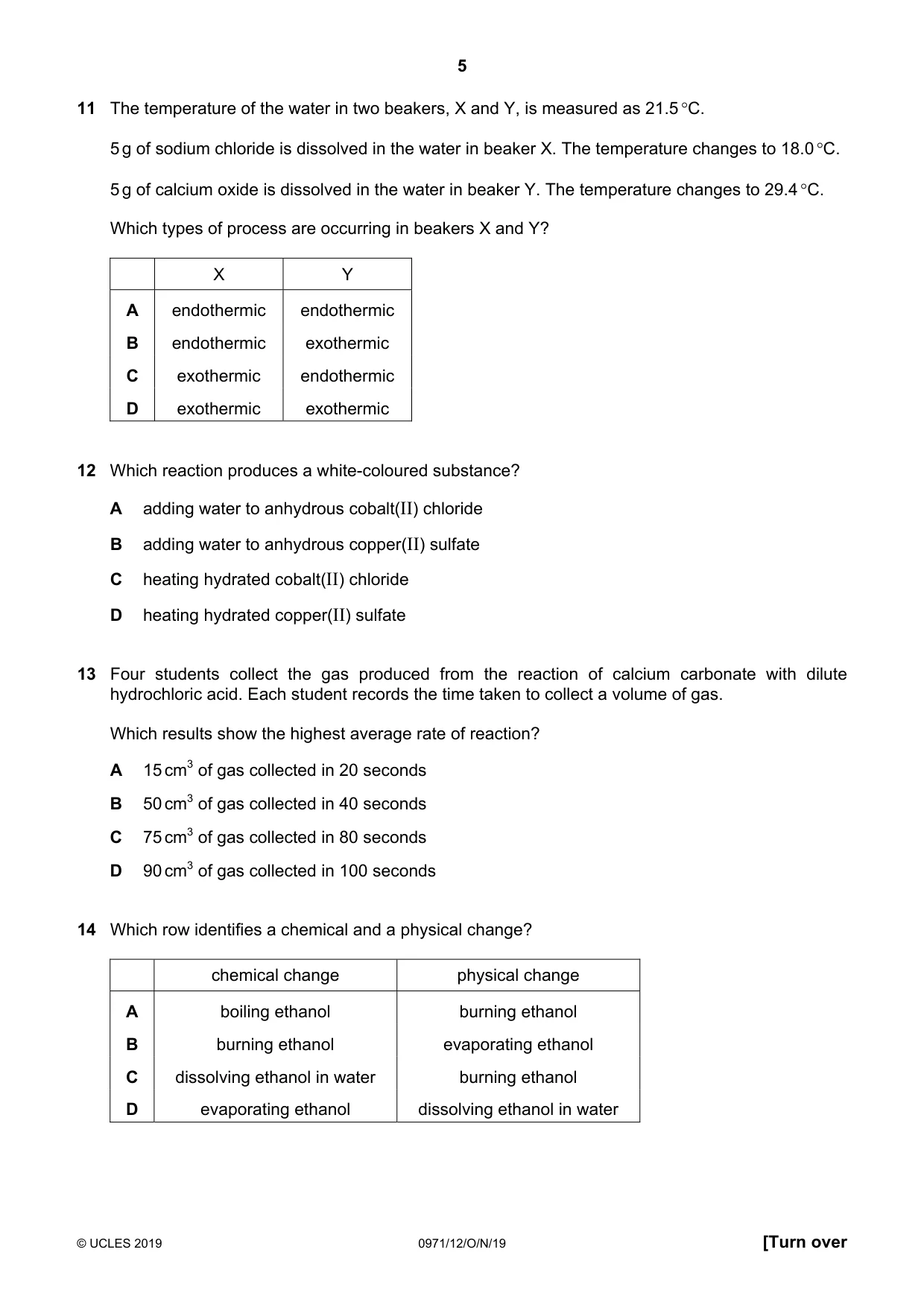 Cambridge IGCSE Chemistry (9-1) 0971 2019 Oct/Nov Paper 1 · Variant 2 question paper, page 5 of 16