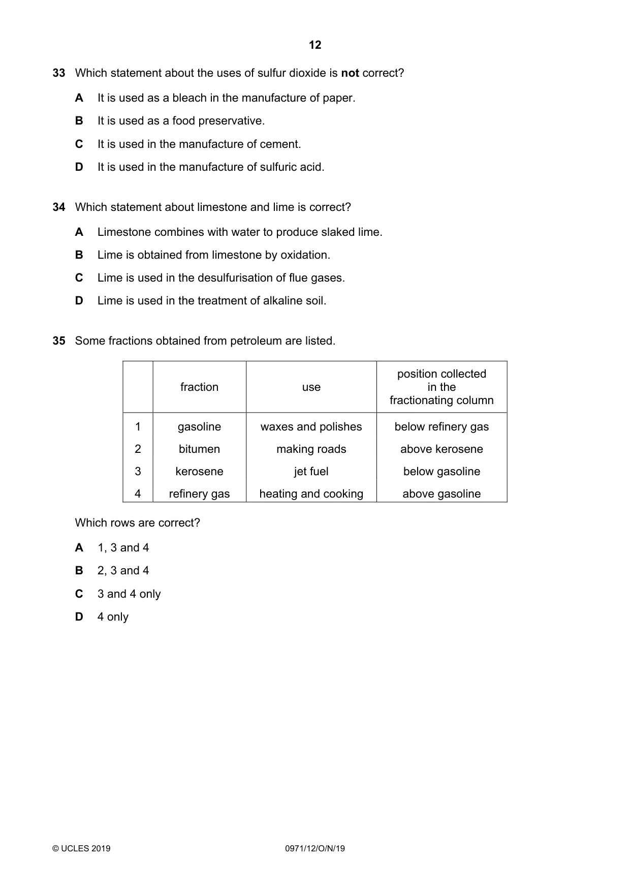 Cambridge IGCSE Chemistry (9-1) 0971 2019 Oct/Nov Paper 1 · Variant 2 question paper, page 12 of 16