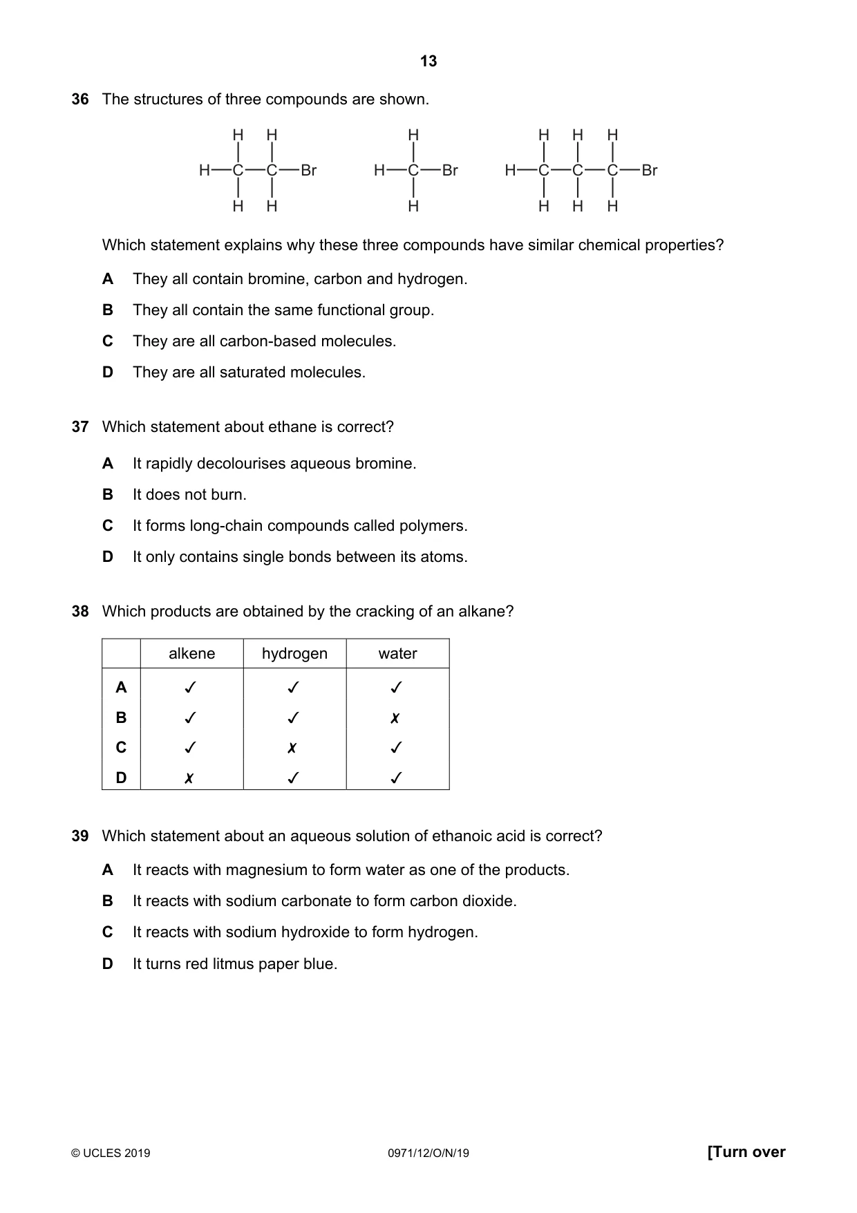 Cambridge IGCSE Chemistry (9-1) 0971 2019 Oct/Nov Paper 1 · Variant 2 question paper, page 13 of 16