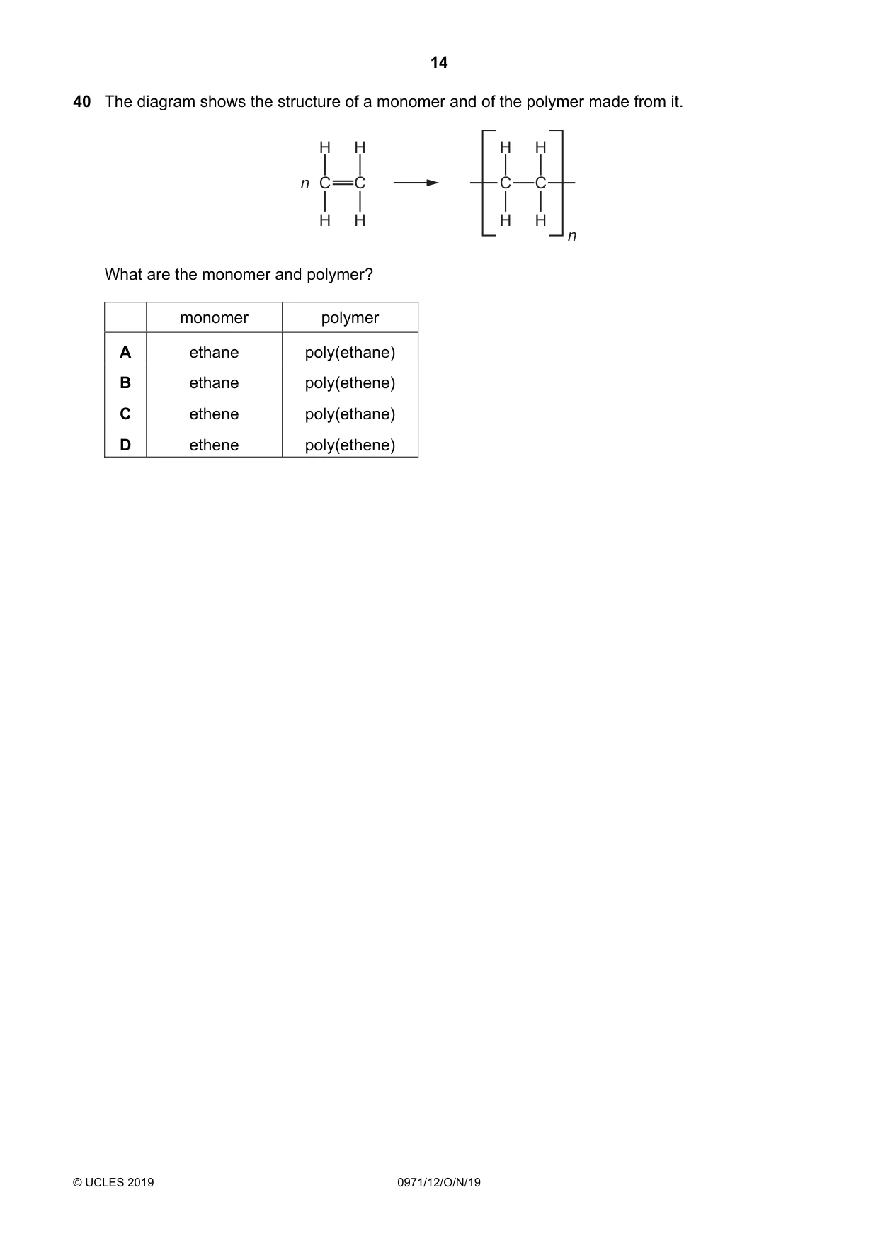 Cambridge IGCSE Chemistry (9-1) 0971 2019 Oct/Nov Paper 1 · Variant 2 question paper, page 14 of 16