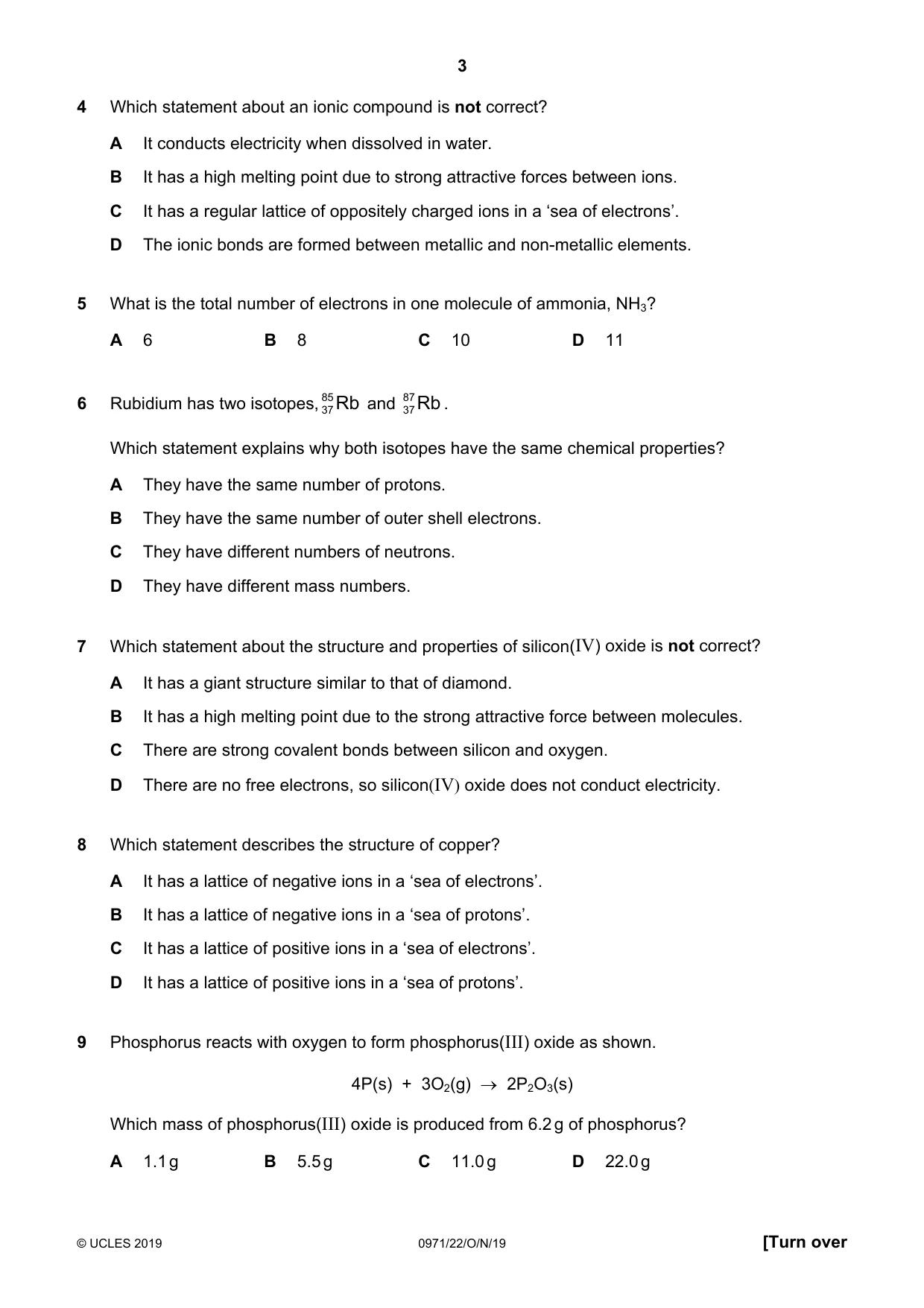 Cambridge IGCSE Chemistry (9-1) 0971 2019 Oct/Nov Paper 2 · Variant 2 question paper, page 3 of 16