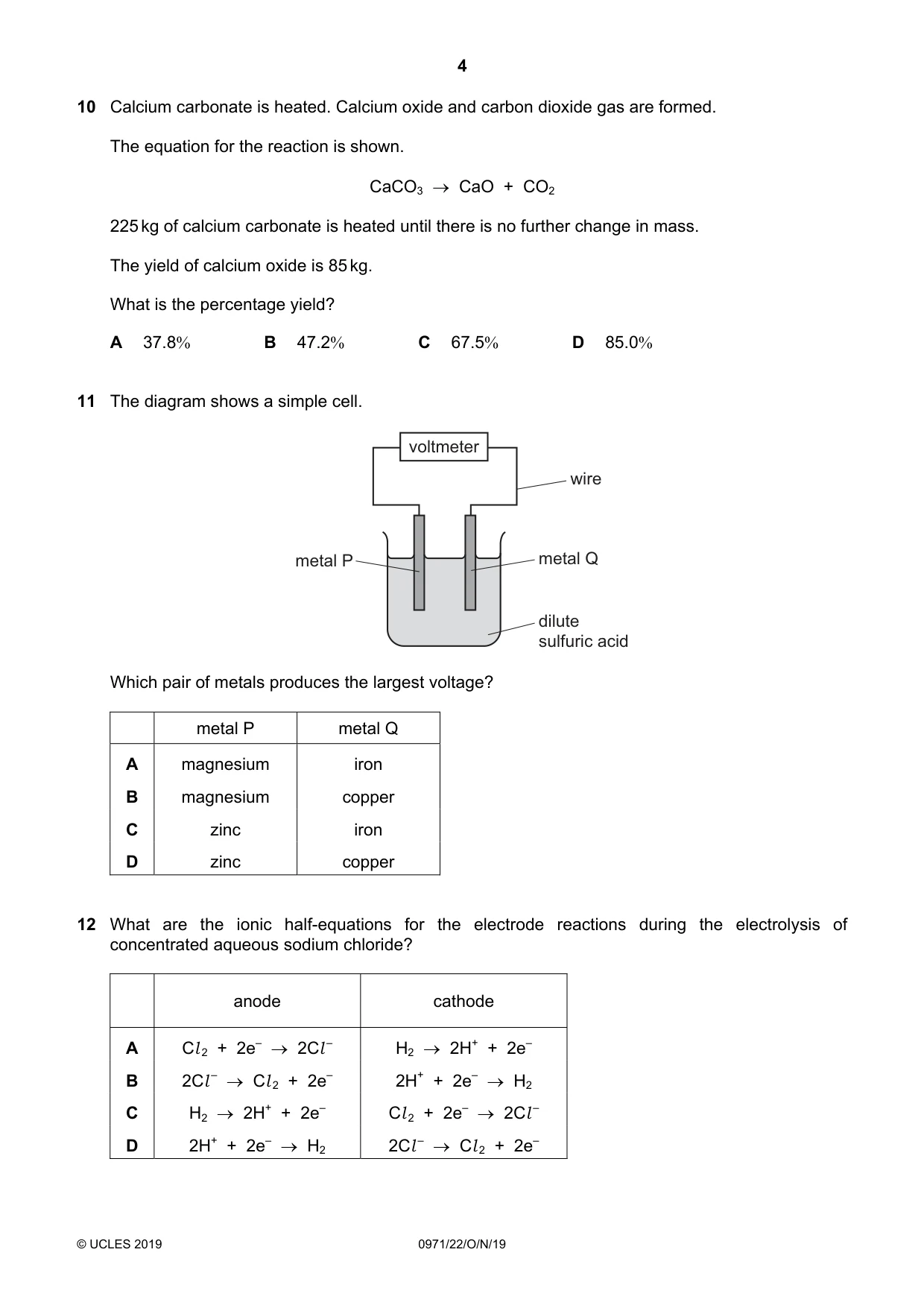 Cambridge IGCSE Chemistry (9-1) 0971 2019 Oct/Nov Paper 2 · Variant 2 question paper, page 4 of 16