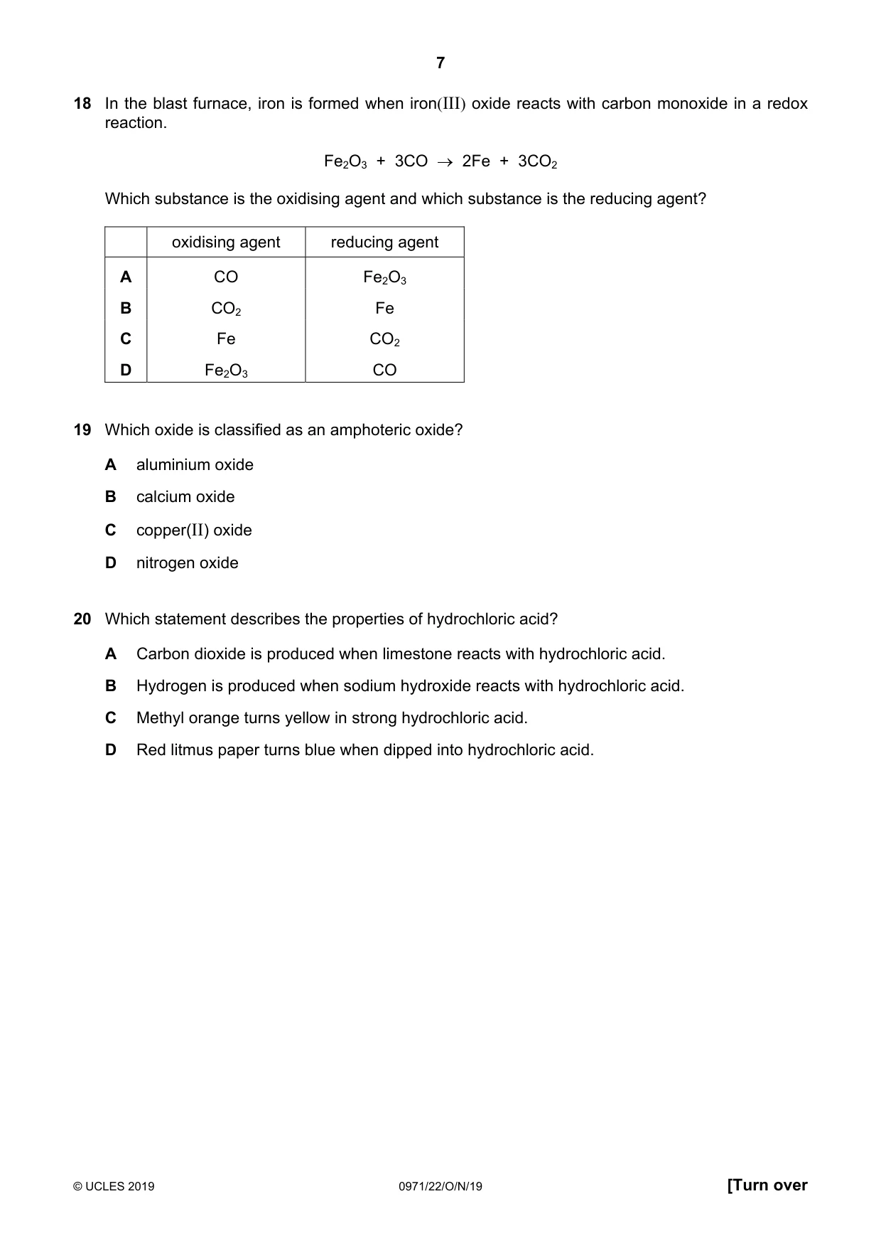 Cambridge IGCSE Chemistry (9-1) 0971 2019 Oct/Nov Paper 2 · Variant 2 question paper, page 7 of 16