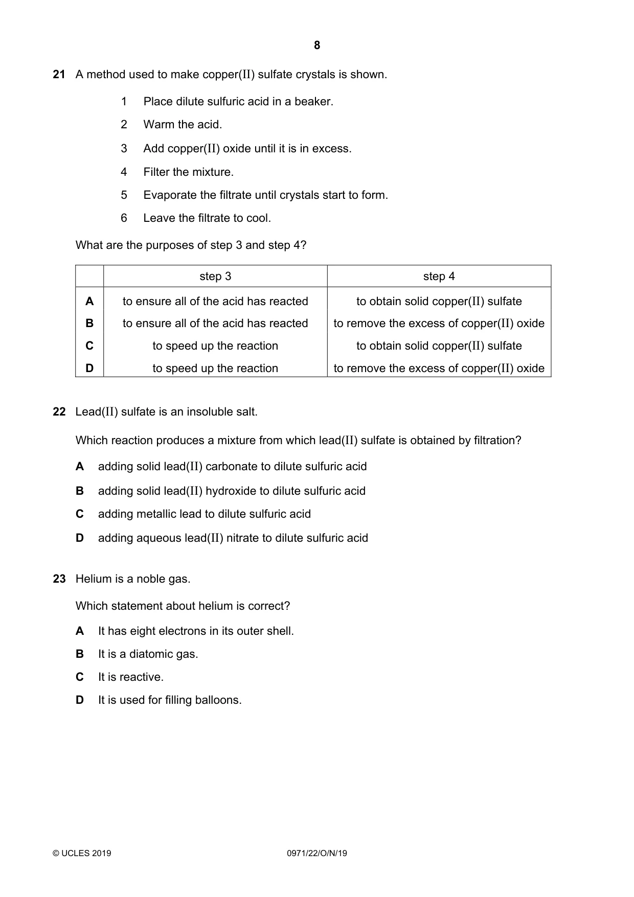 Cambridge IGCSE Chemistry (9-1) 0971 2019 Oct/Nov Paper 2 · Variant 2 question paper, page 8 of 16