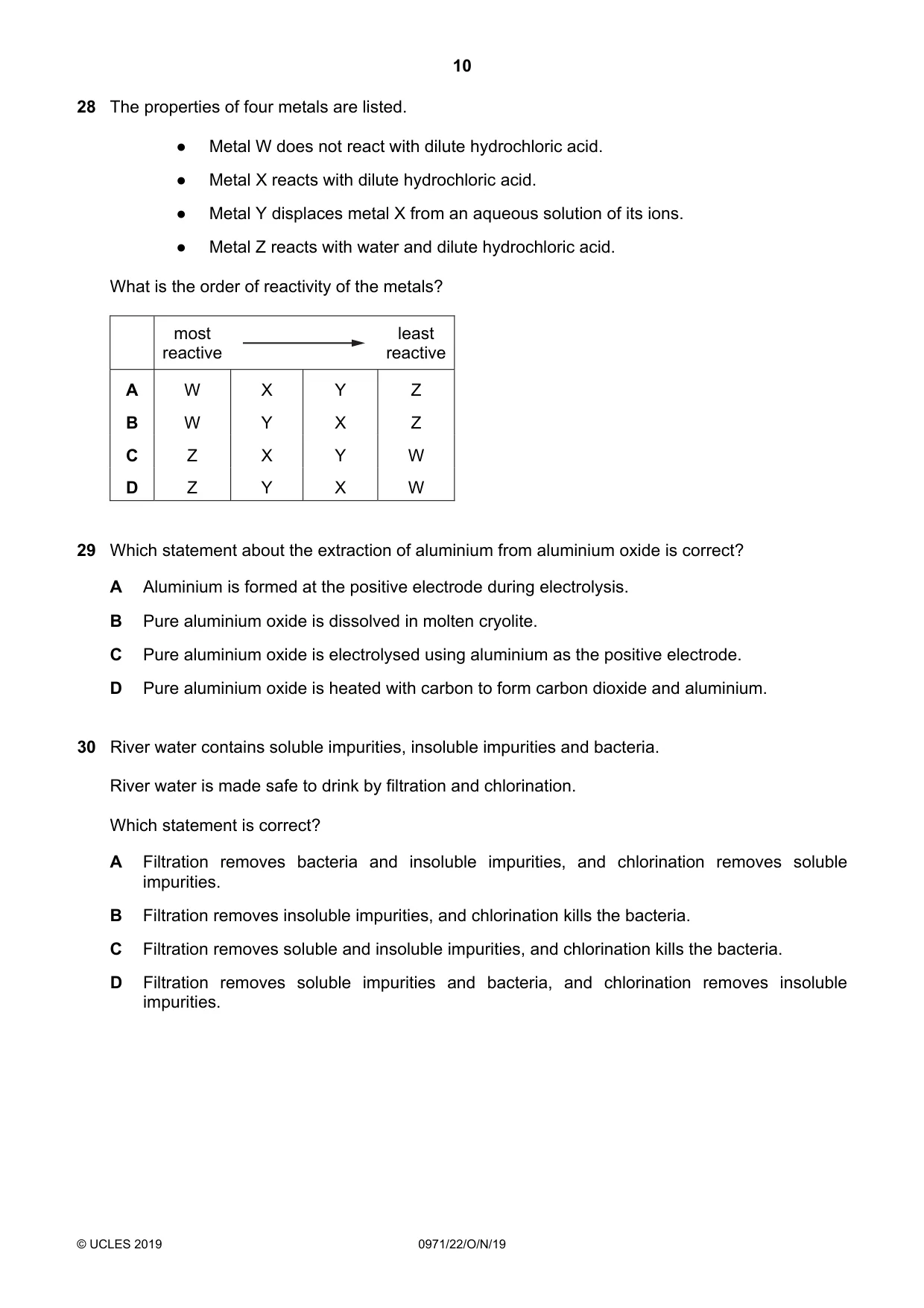 Cambridge IGCSE Chemistry (9-1) 0971 2019 Oct/Nov Paper 2 · Variant 2 question paper, page 10 of 16