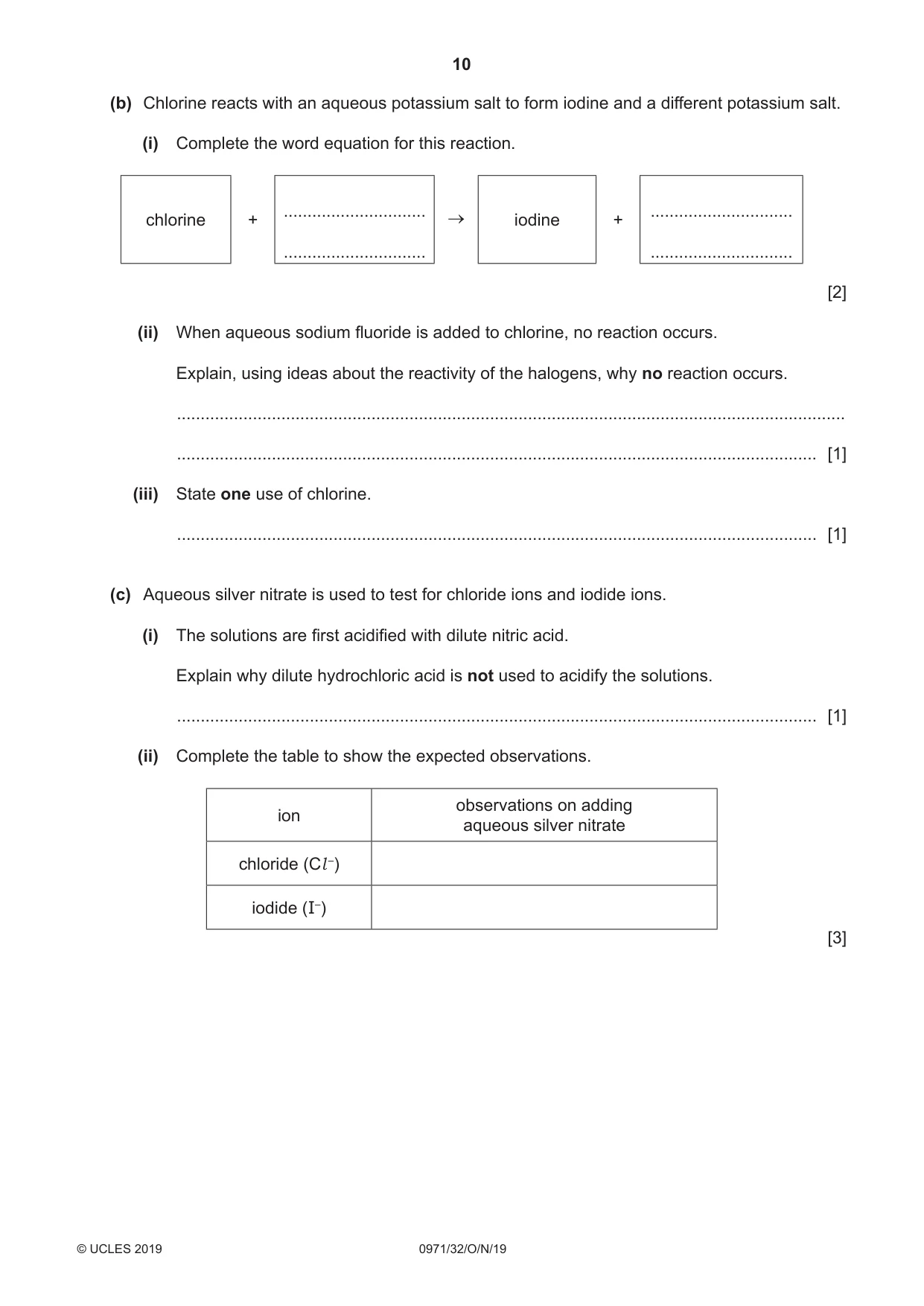 Cambridge IGCSE Chemistry (9-1) 0971 2019 Oct/Nov Paper 3 · Variant 2 question paper, page 10 of 16