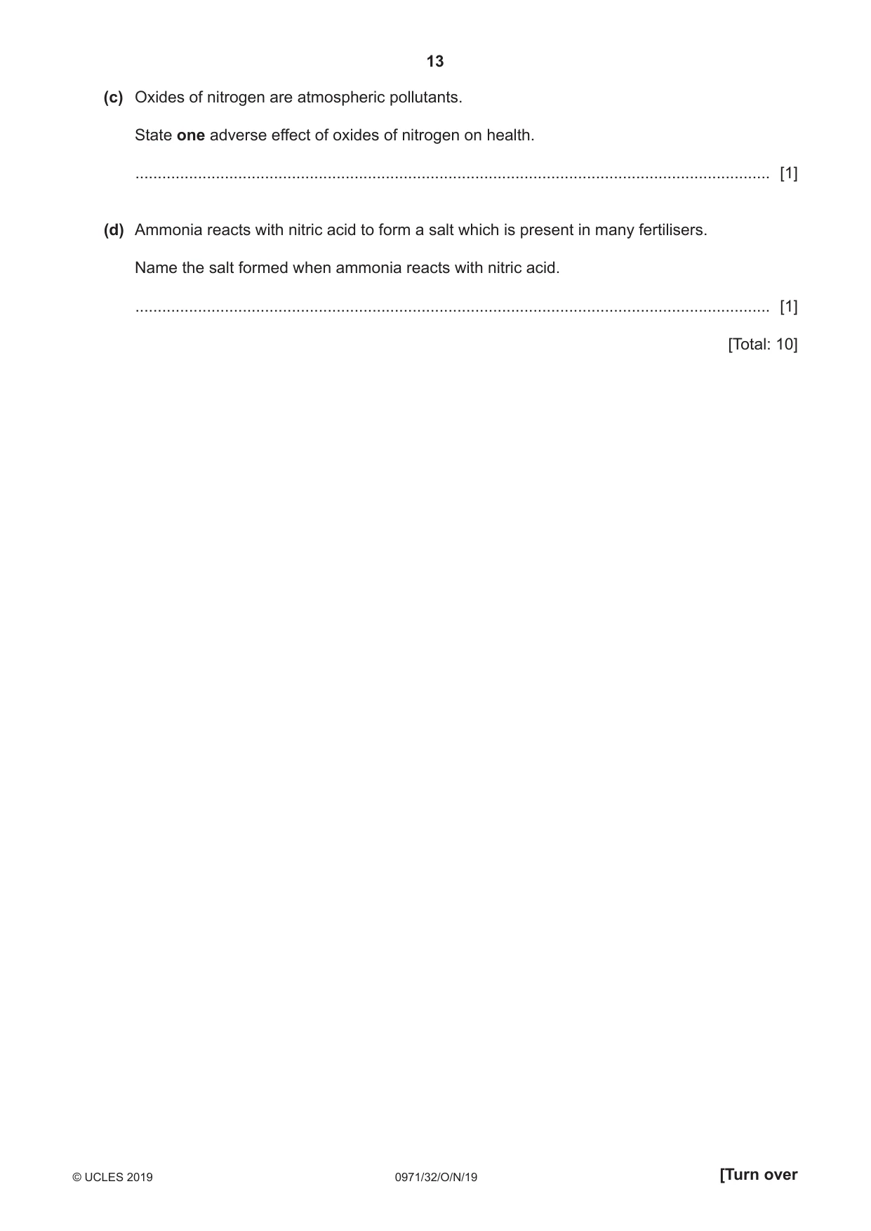 Cambridge IGCSE Chemistry (9-1) 0971 2019 Oct/Nov Paper 3 · Variant 2 question paper, page 13 of 16