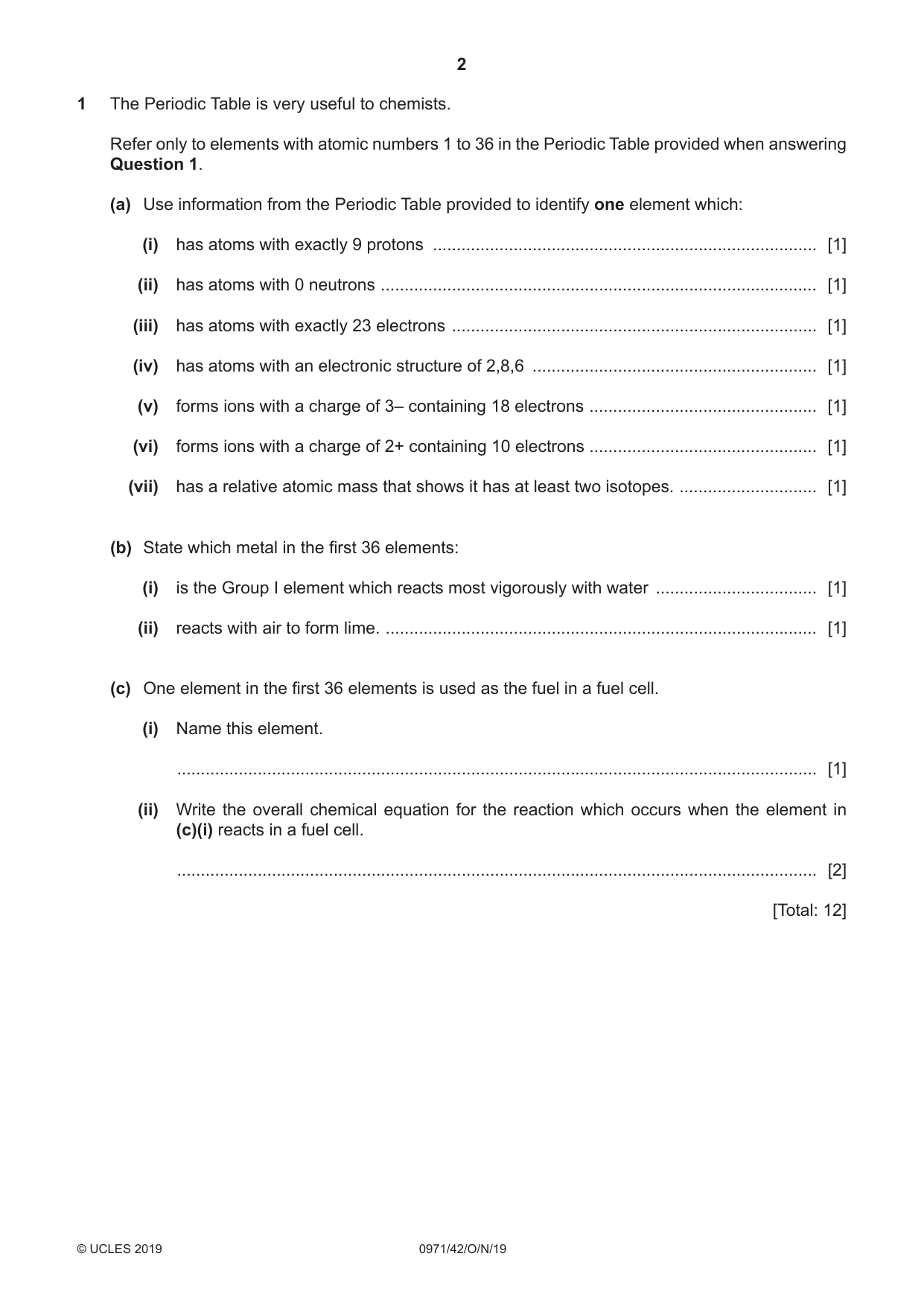 Cambridge IGCSE Chemistry (9-1) 0971 2019 Oct/Nov Paper 4 · Variant 2 question paper, page 2 of 12