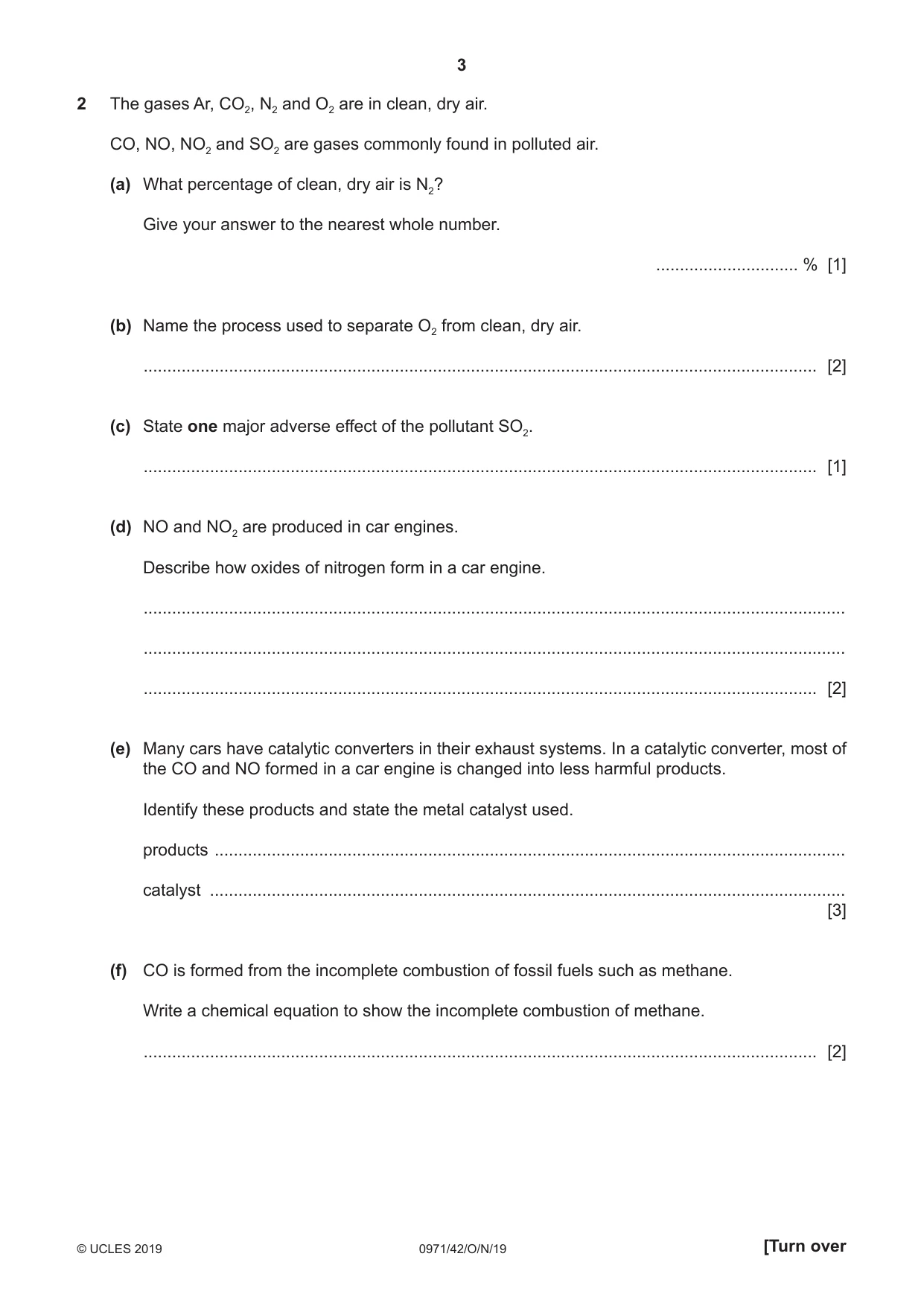 Cambridge IGCSE Chemistry (9-1) 0971 2019 Oct/Nov Paper 4 · Variant 2 question paper, page 3 of 12