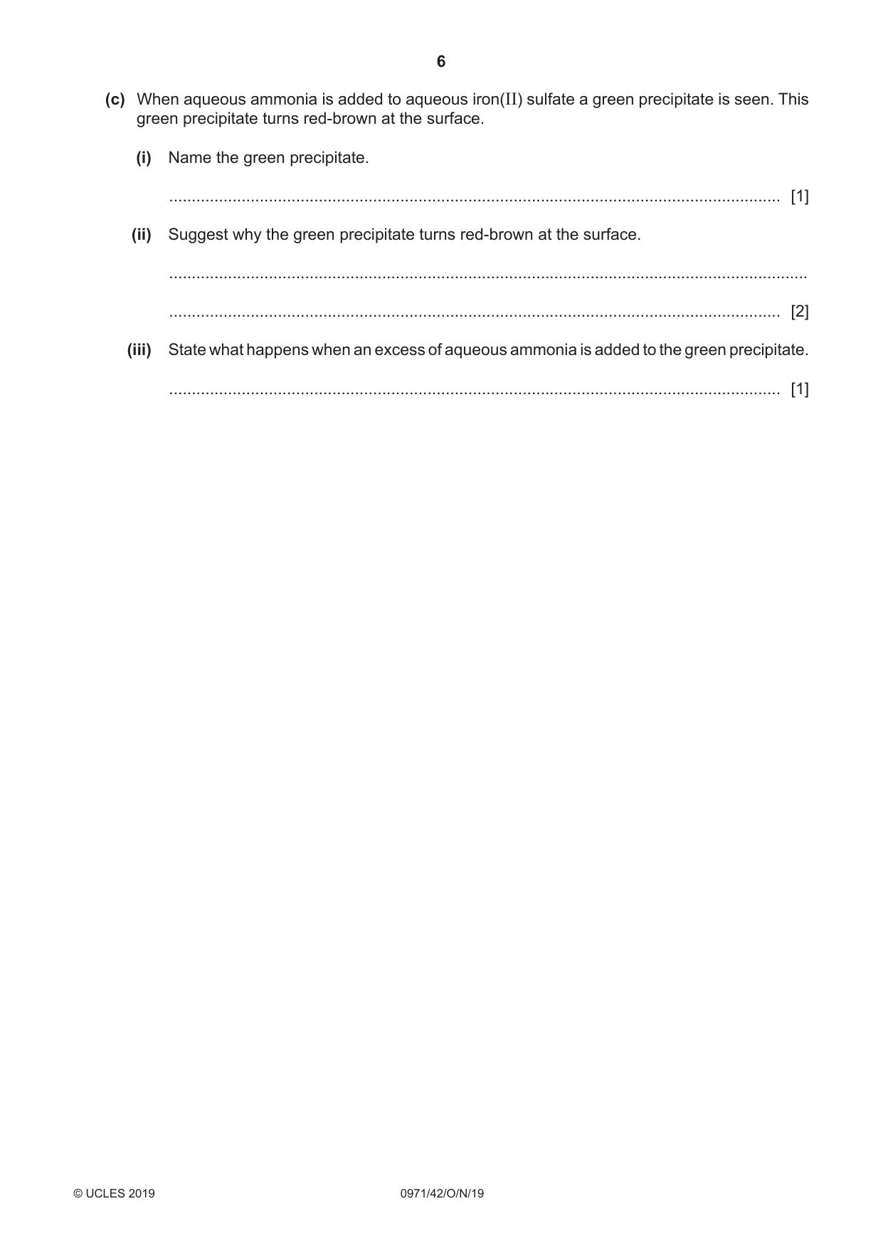 Cambridge IGCSE Chemistry (9-1) 0971 2019 Oct/Nov Paper 4 · Variant 2 question paper, page 6 of 12