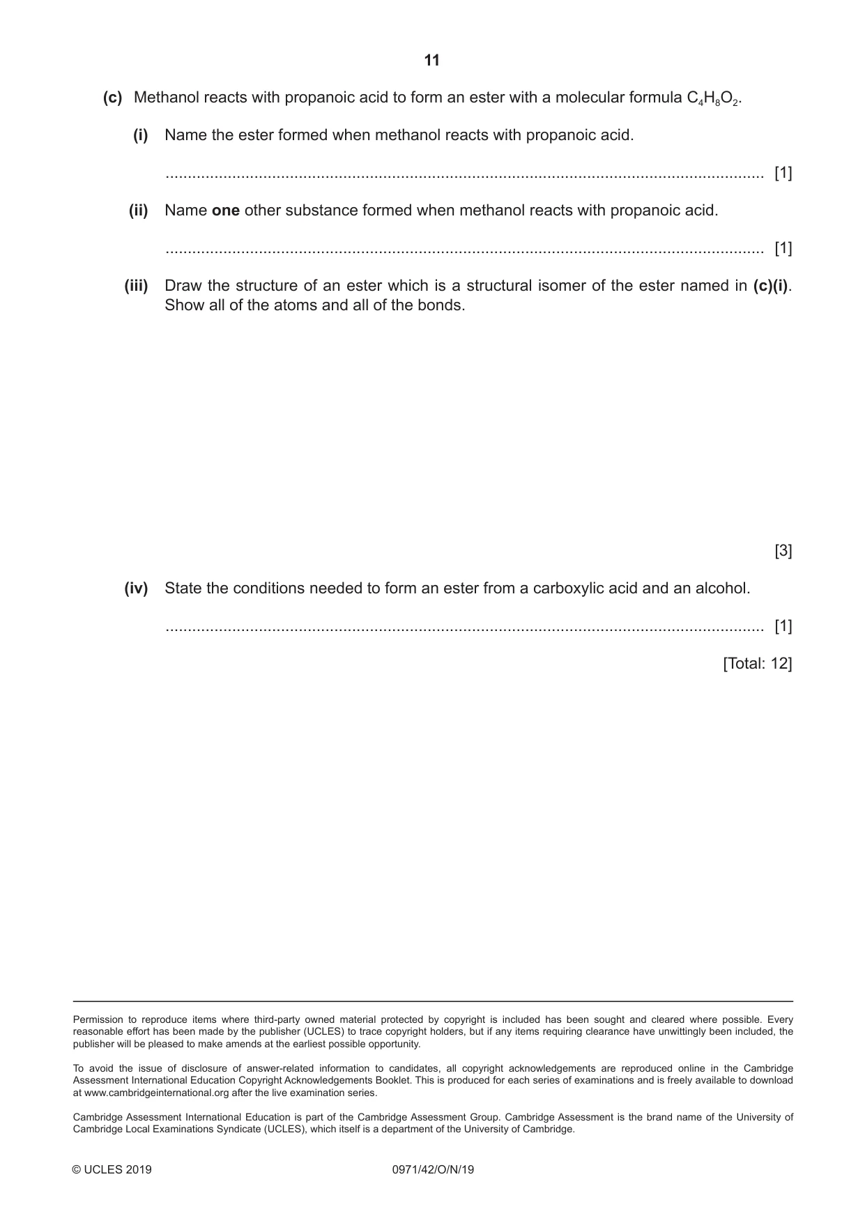 Cambridge IGCSE Chemistry (9-1) 0971 2019 Oct/Nov Paper 4 · Variant 2 question paper, page 11 of 12