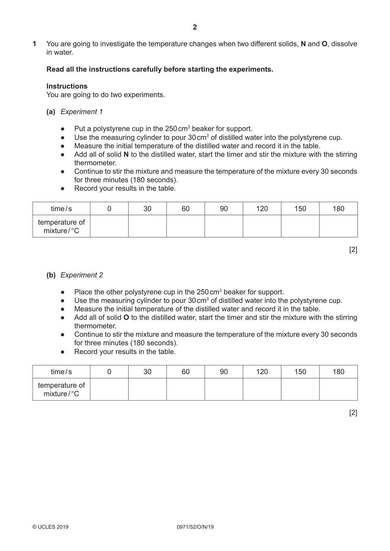 Cambridge IGCSE Chemistry (9-1) 0971 2019 Oct/Nov Paper 5 · Variant 2 question paper, page 2 of 12