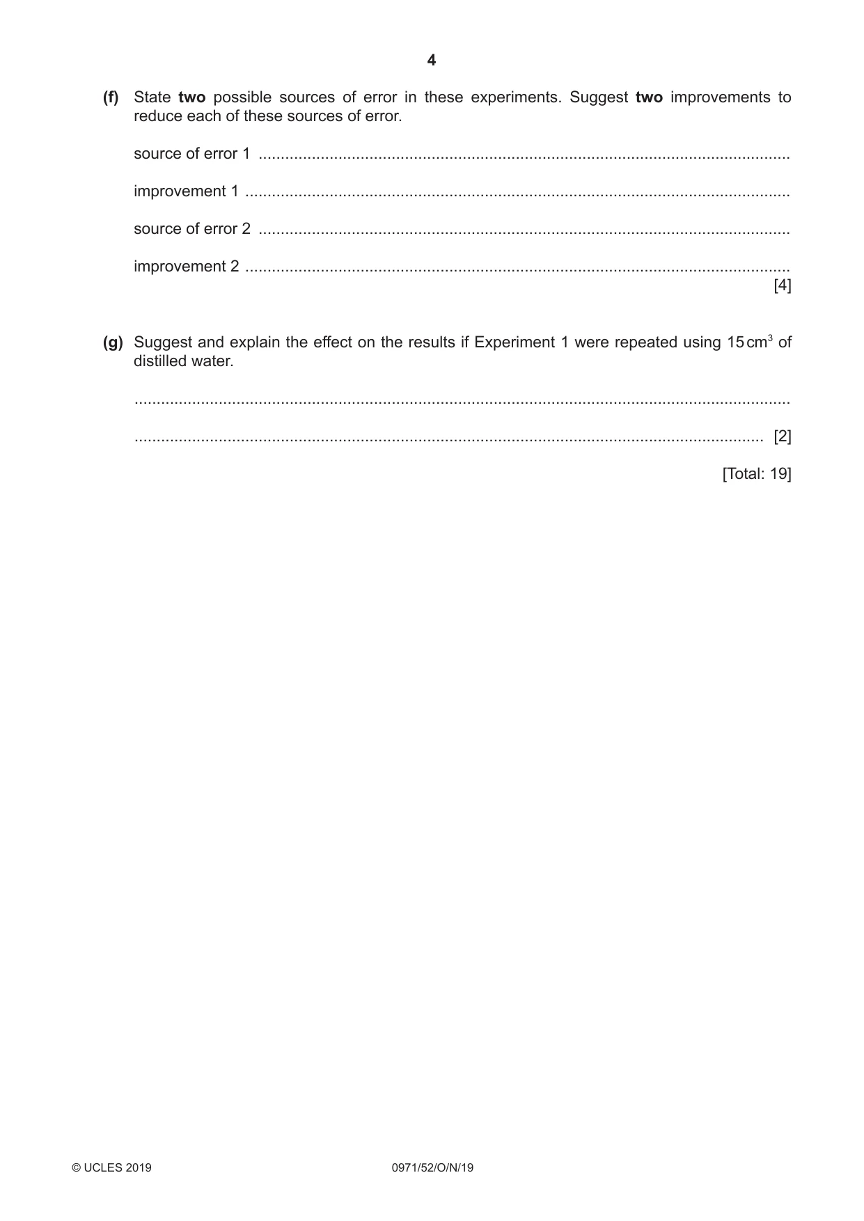 Cambridge IGCSE Chemistry (9-1) 0971 2019 Oct/Nov Paper 5 · Variant 2 question paper, page 4 of 12