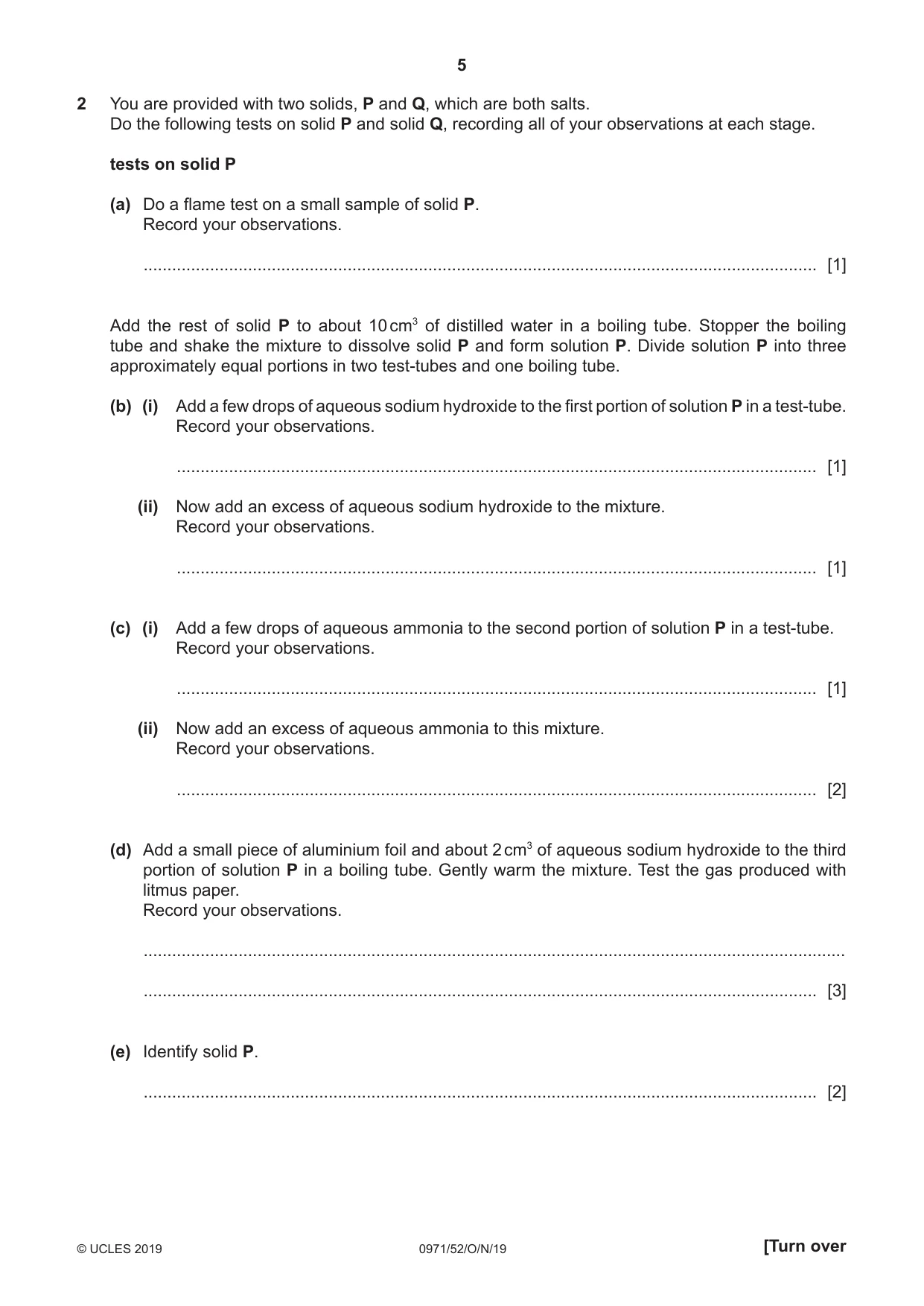 Cambridge IGCSE Chemistry (9-1) 0971 2019 Oct/Nov Paper 5 · Variant 2 question paper, page 5 of 12