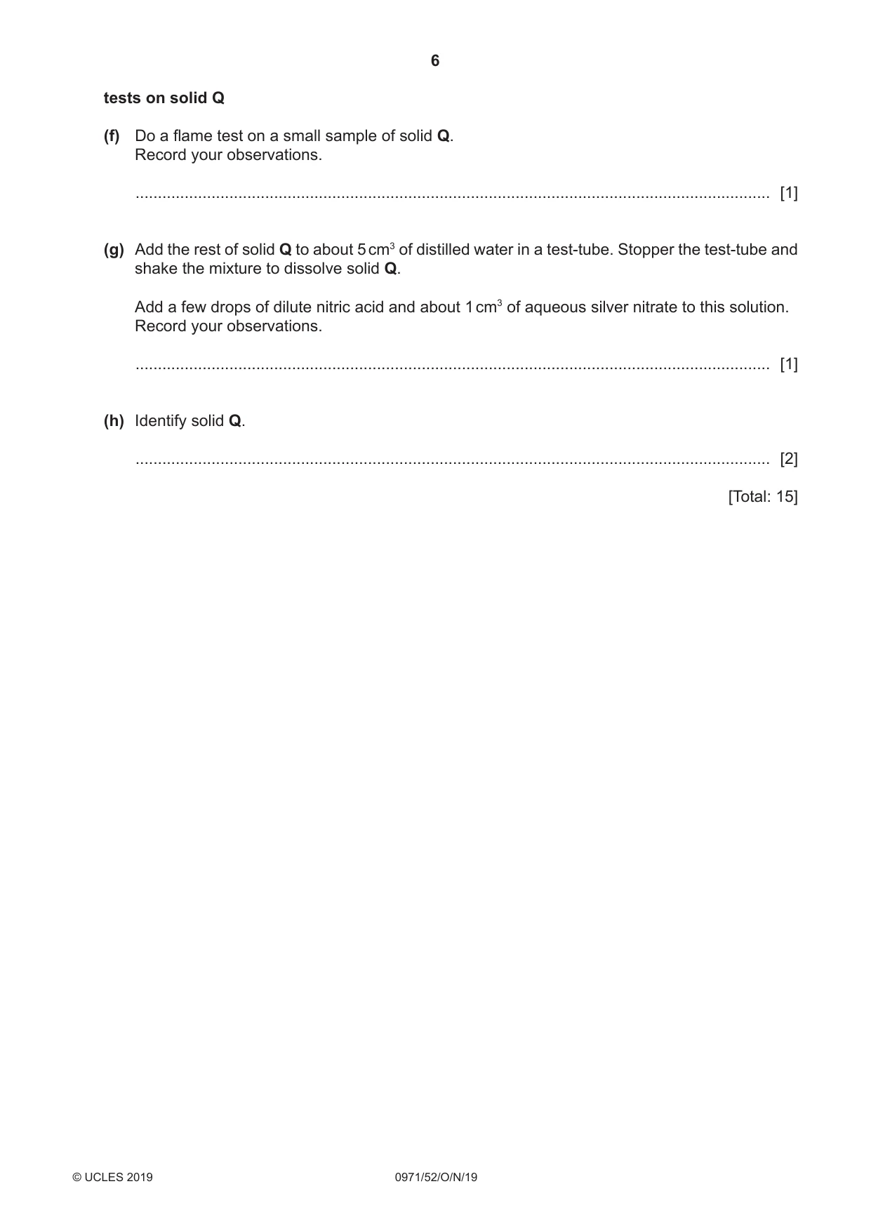Cambridge IGCSE Chemistry (9-1) 0971 2019 Oct/Nov Paper 5 · Variant 2 question paper, page 6 of 12